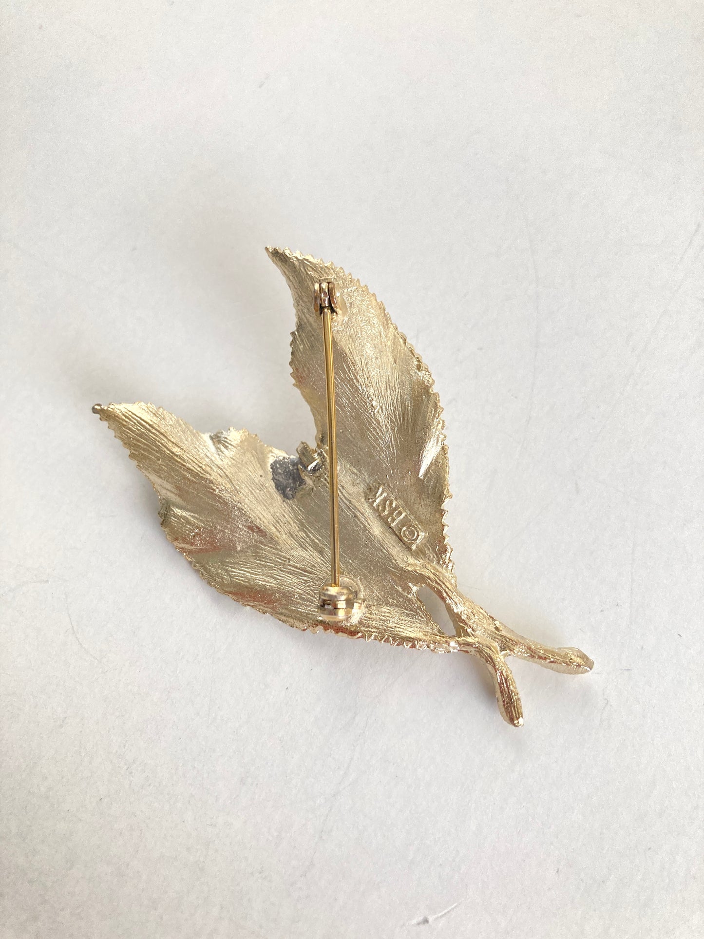 Signed BSK Double Leaf Gold-Tone Brooch