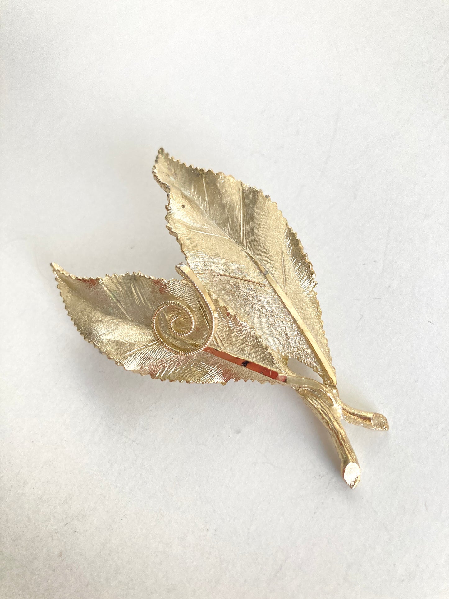 Signed BSK Double Leaf Gold-Tone Brooch