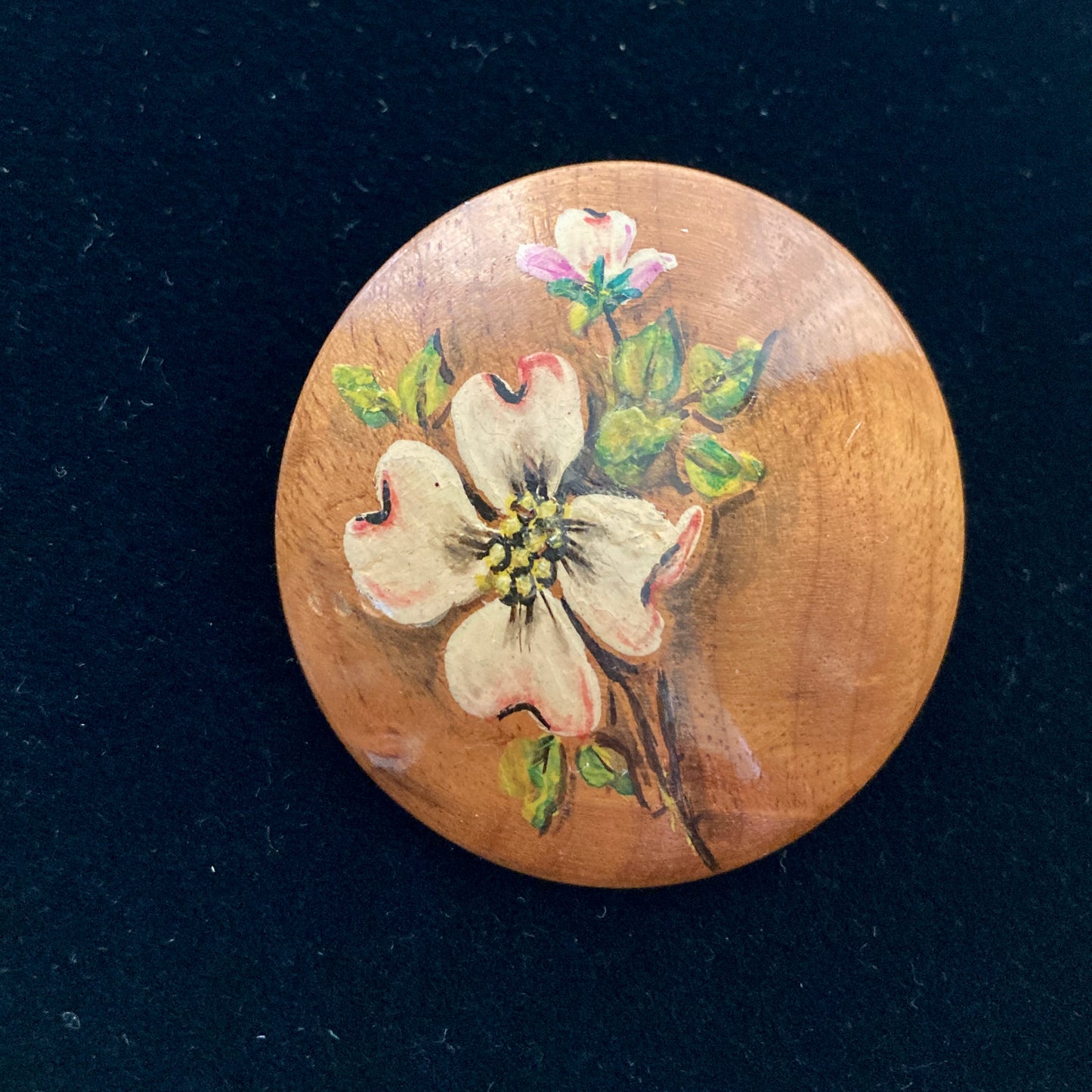 Hand Painted Myrtlewood Brooch