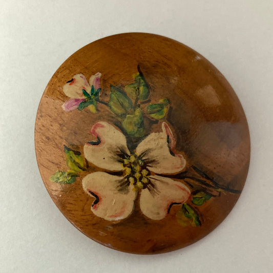 Hand Painted Myrtlewood Brooch
