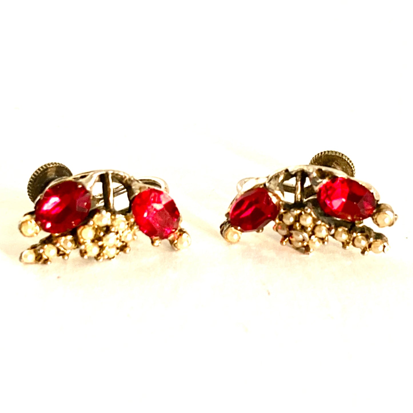 Seed Pearl and Ruby Glass Earrings