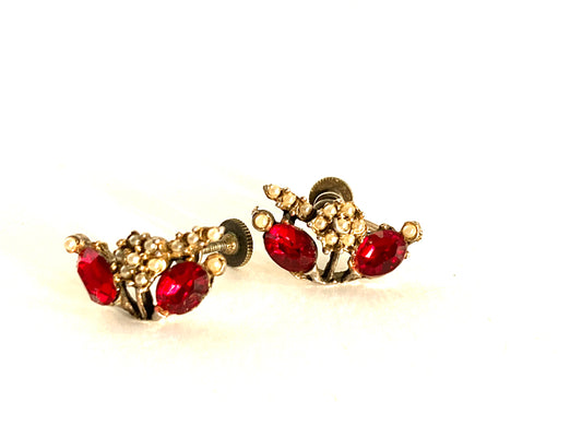 Seed Pearl and Ruby Glass Earrings