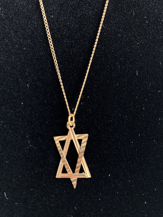 Gold Textured Star of David Pendant Necklace