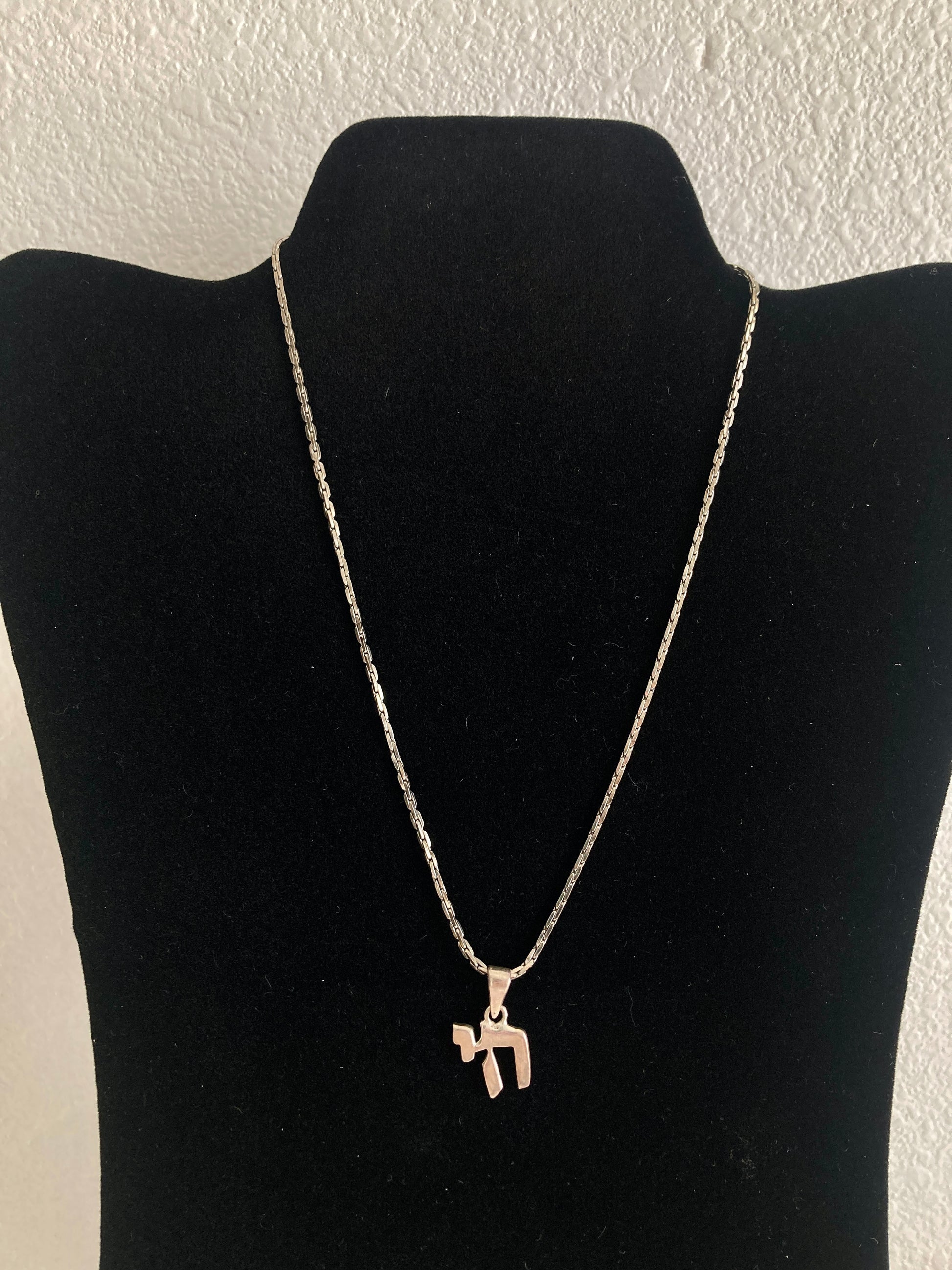 Solid Sterling Silver Jewish Chai on Steel Boston Chain 