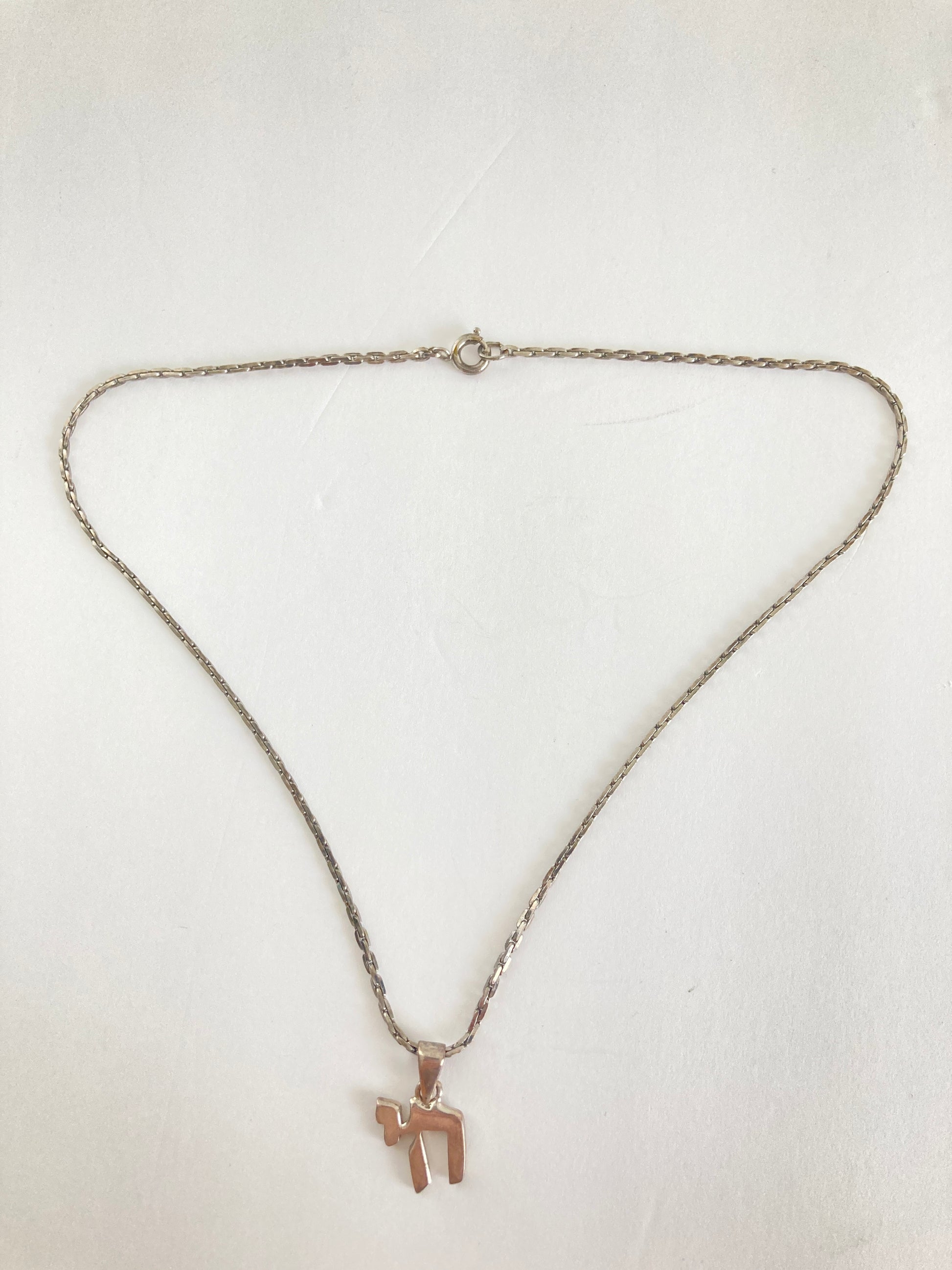 Solid Sterling Silver Jewish Chai on Steel Boston Chain 