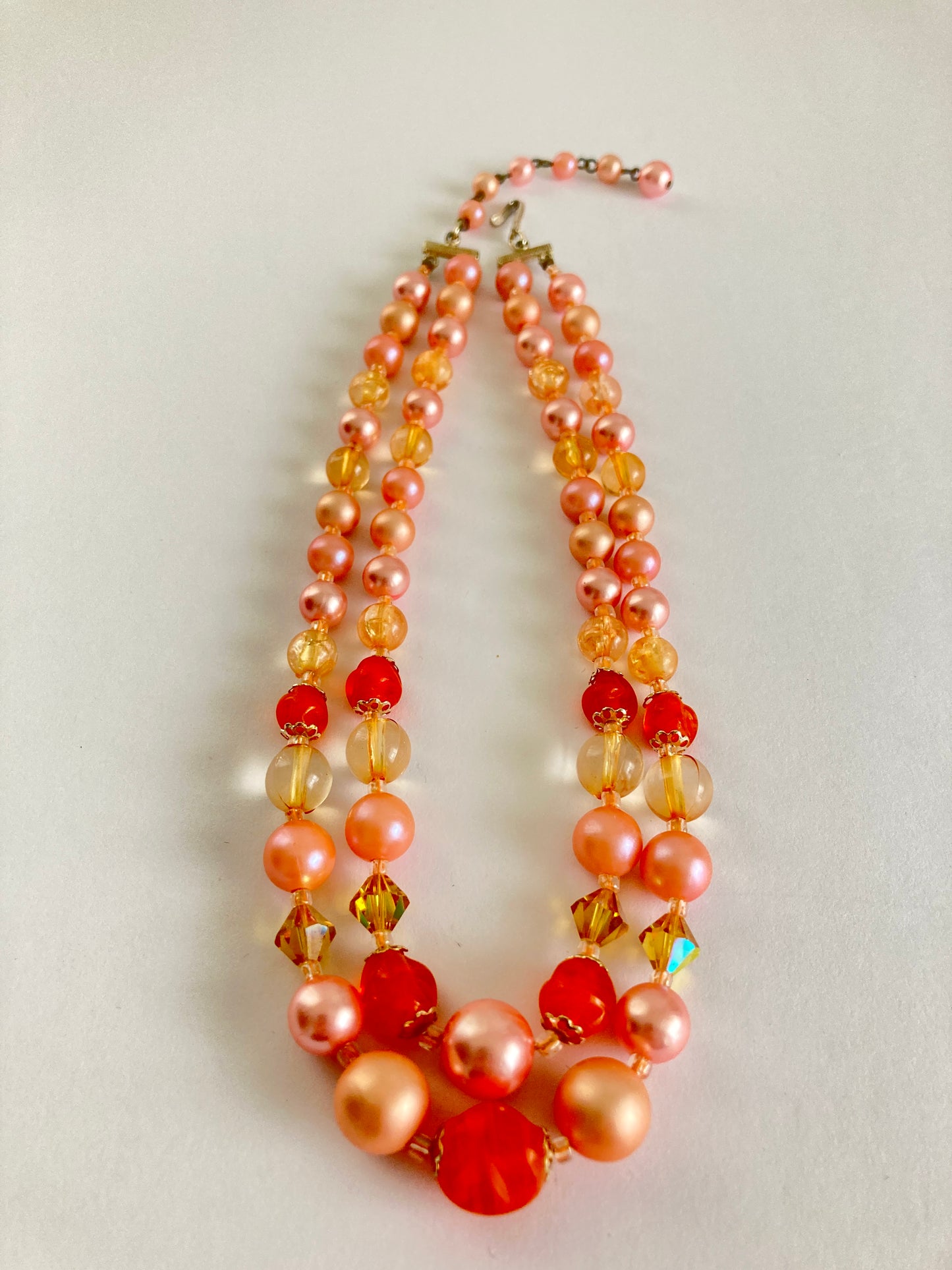 1950s Japan Pink, Orange, & Golden Double Strand Necklace