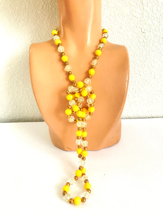 Vintage 36" Plastic and Brass Beaded Necklace