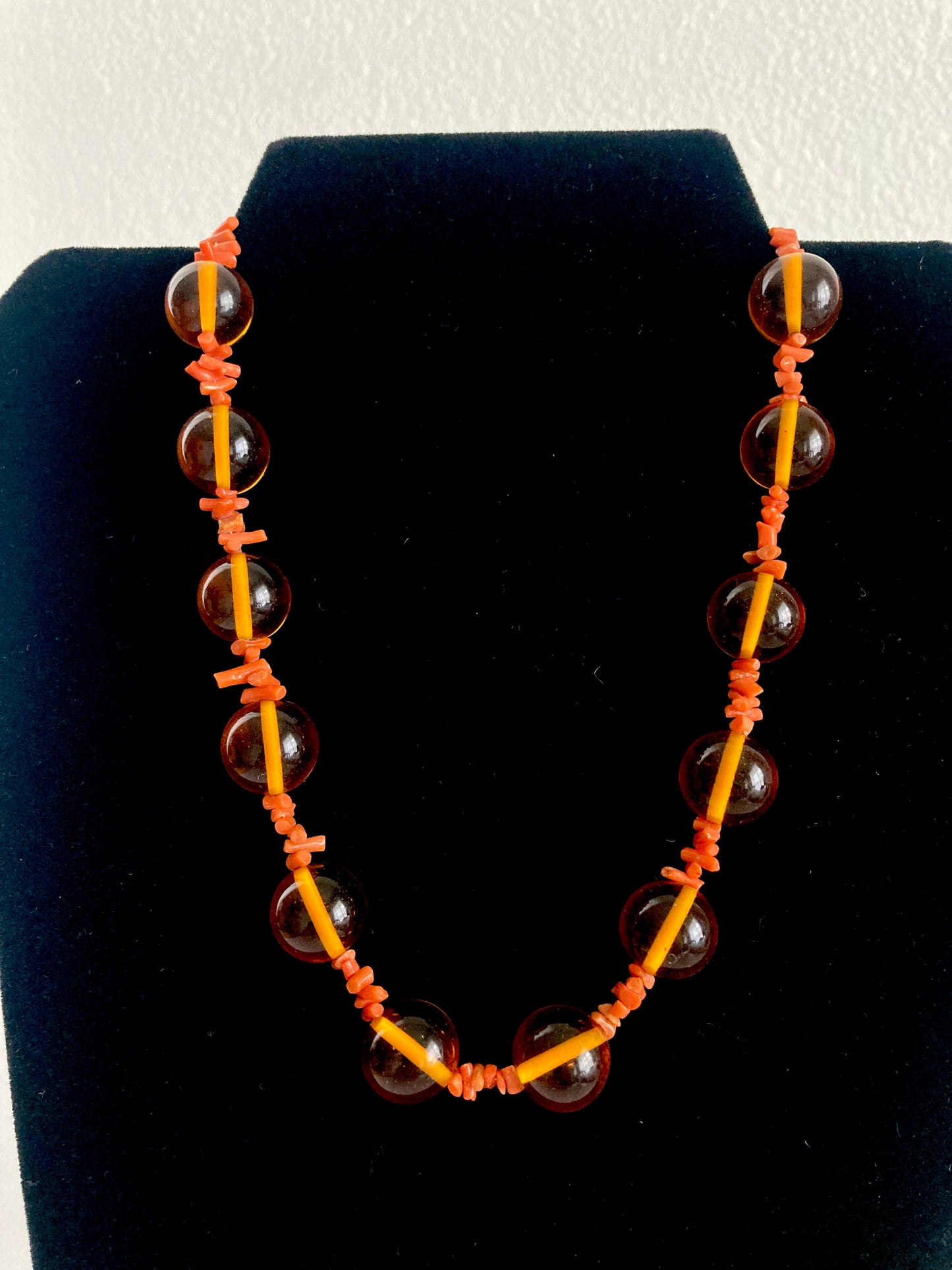 Antique Orange Glass and Coral Necklace