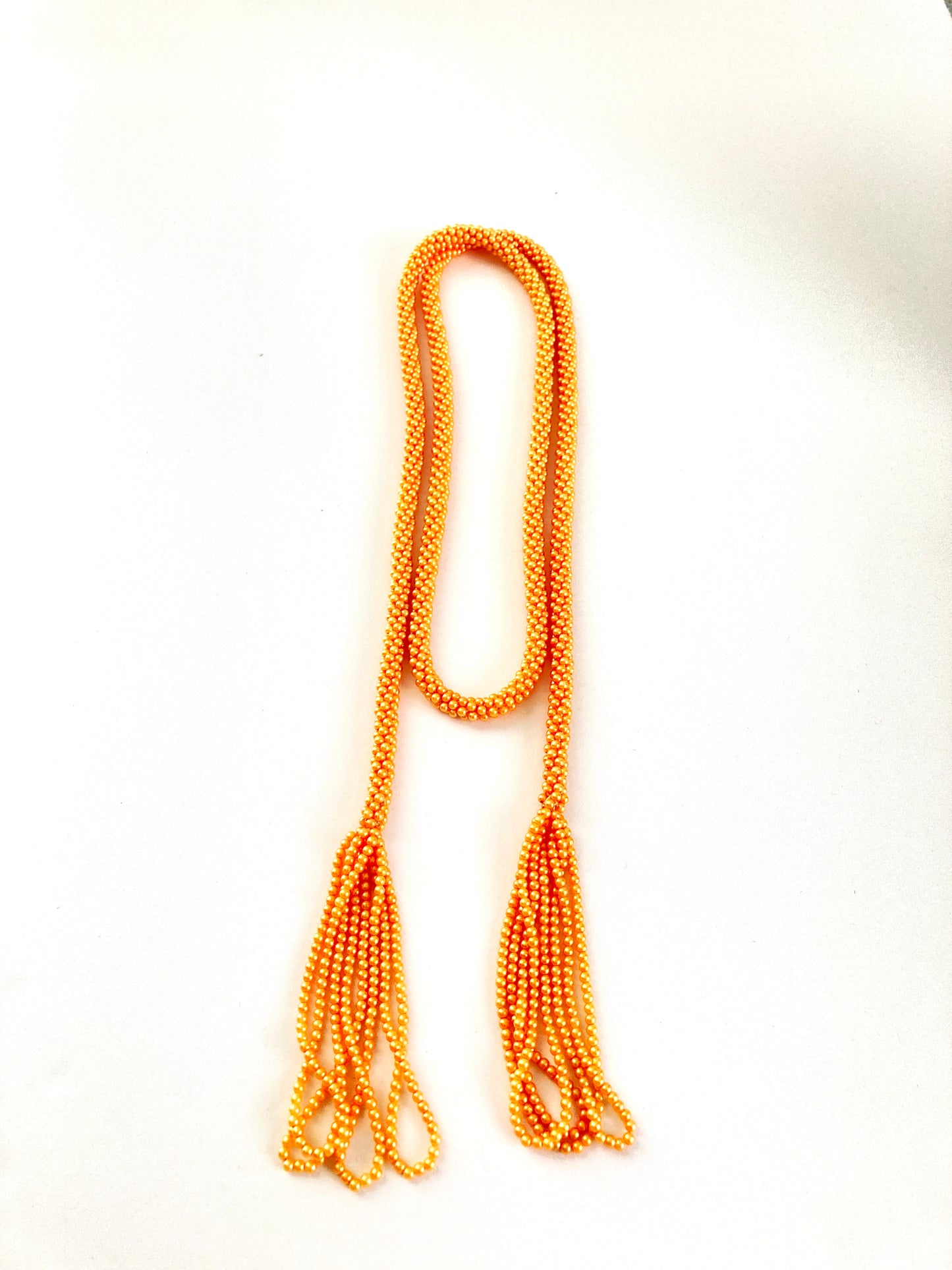 Peach Seed Bead Sautoir Flapper Necklace