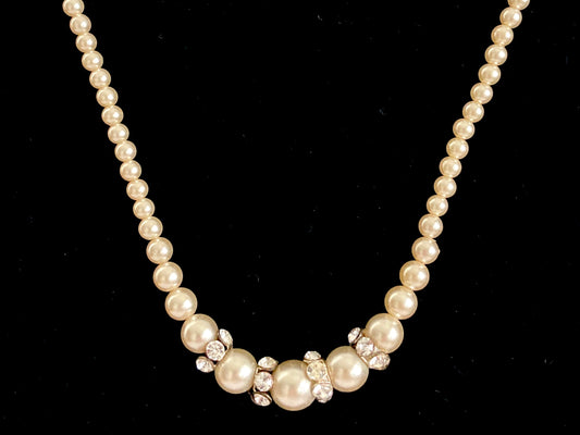 Vintage Pearl and Rhinestone Choker Necklace