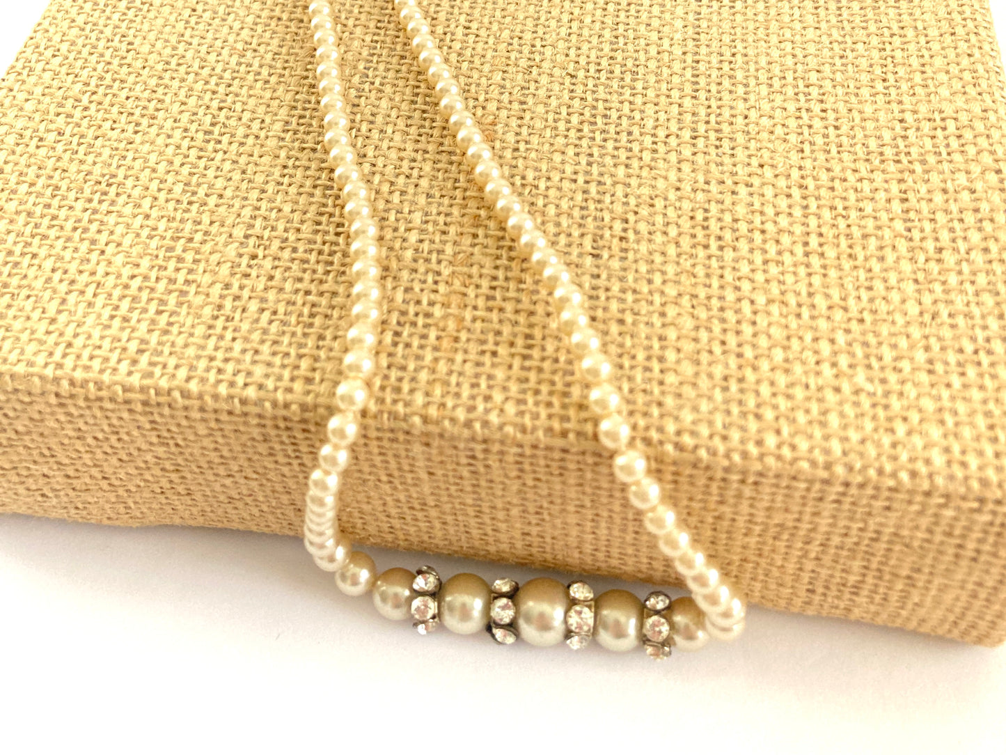 Vintage Pearl and Rhinestone Choker Necklace