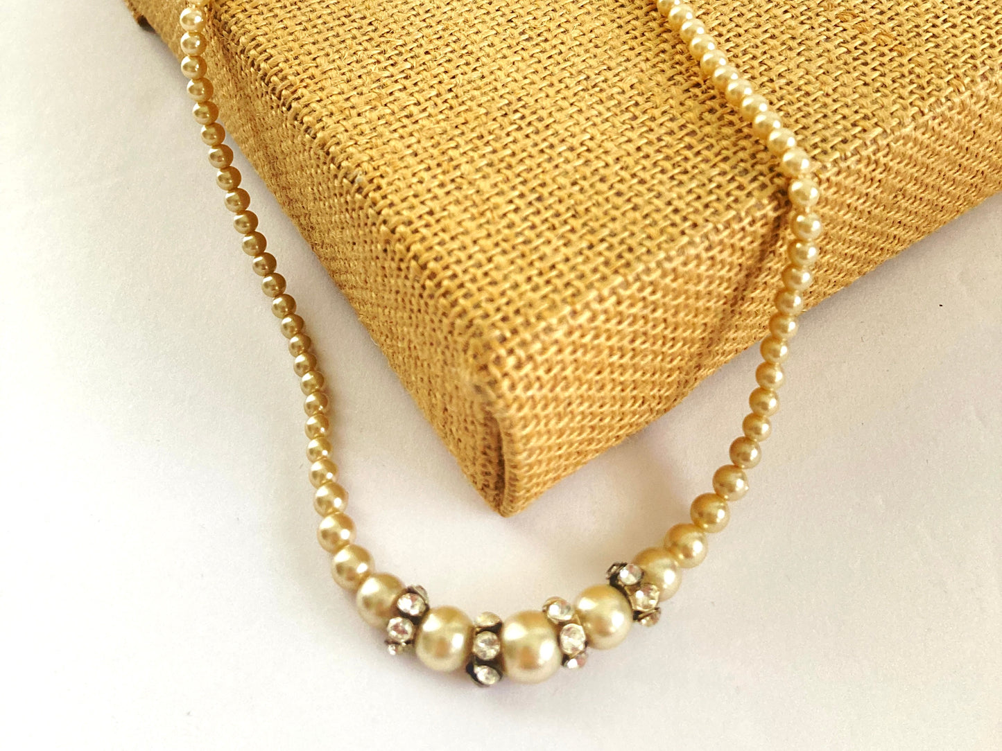 Vintage Pearl and Rhinestone Choker Necklace