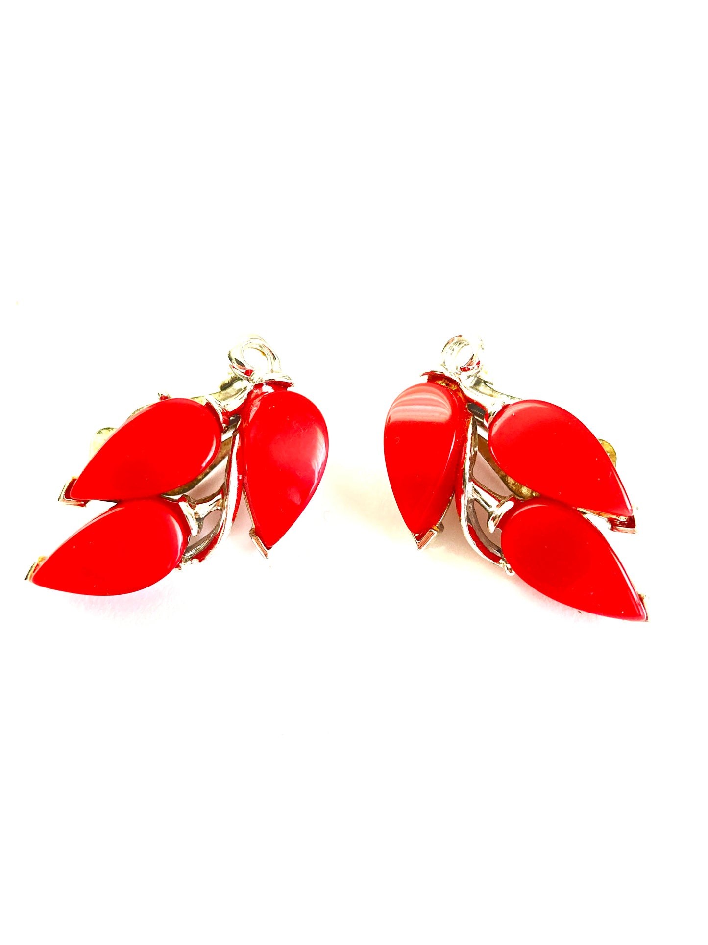 Red Thermoset Earrings Three Leaves