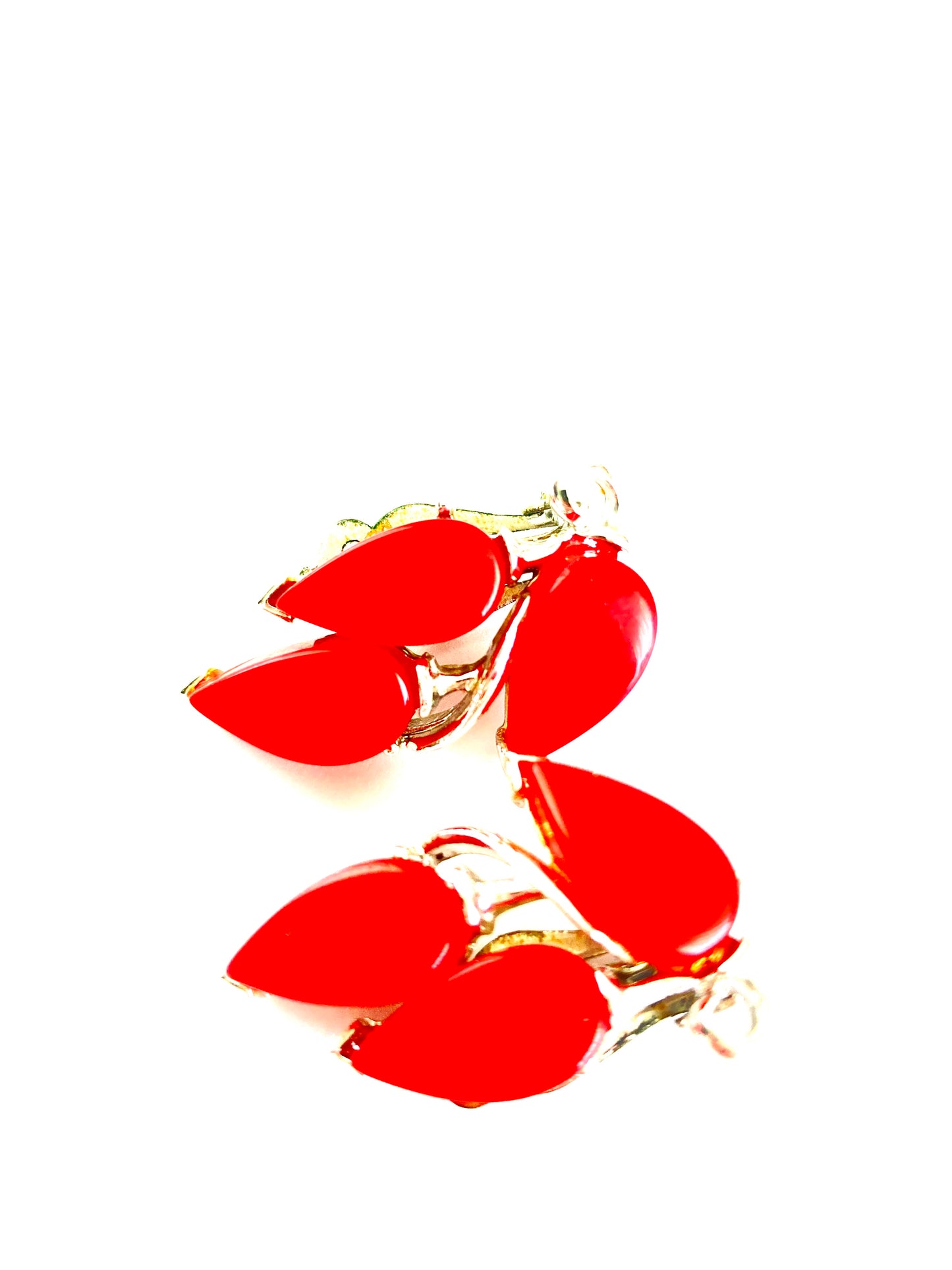 Red Thermoset Earrings Three Leaves