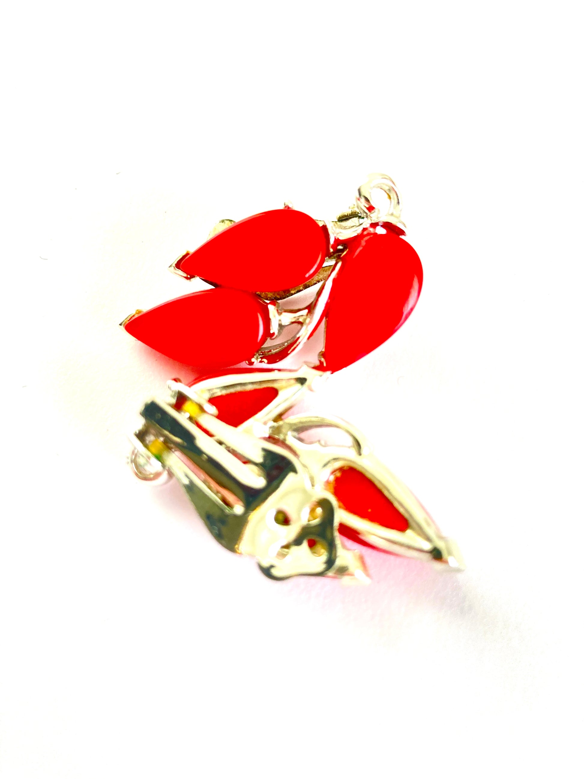 Red Thermoset Earrings Three Leaves