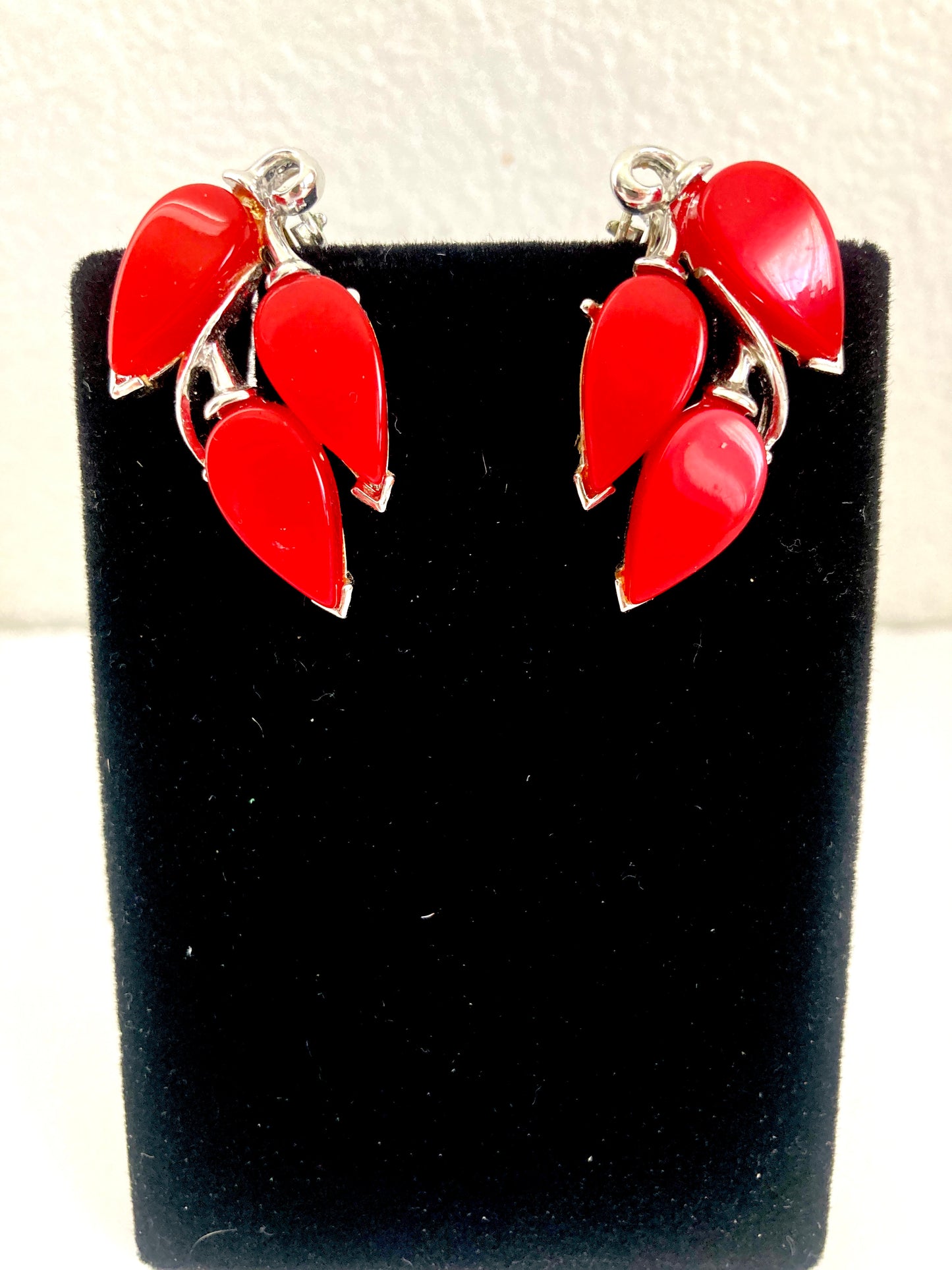 Red Thermoset Earrings Three Leaves