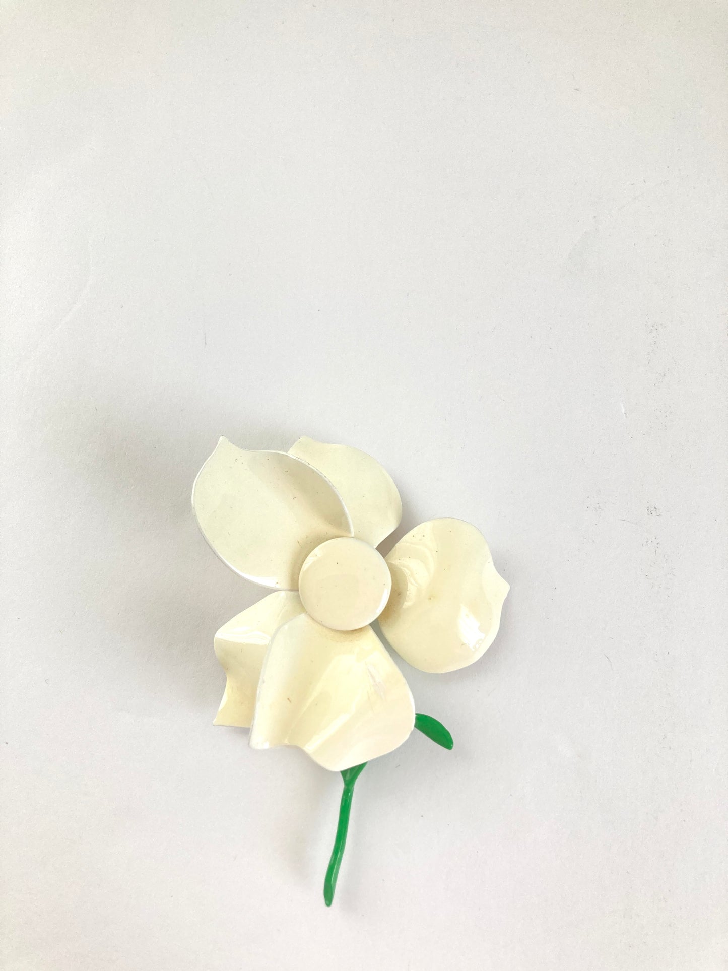 White Enamel Flower Brooch