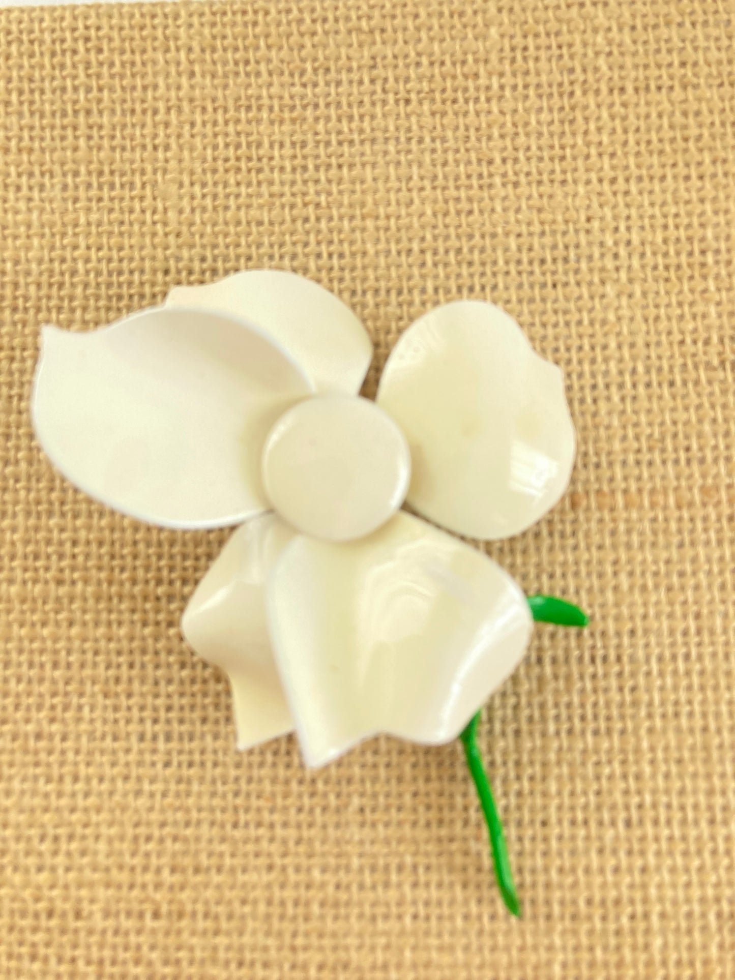 White Enamel Flower Brooch