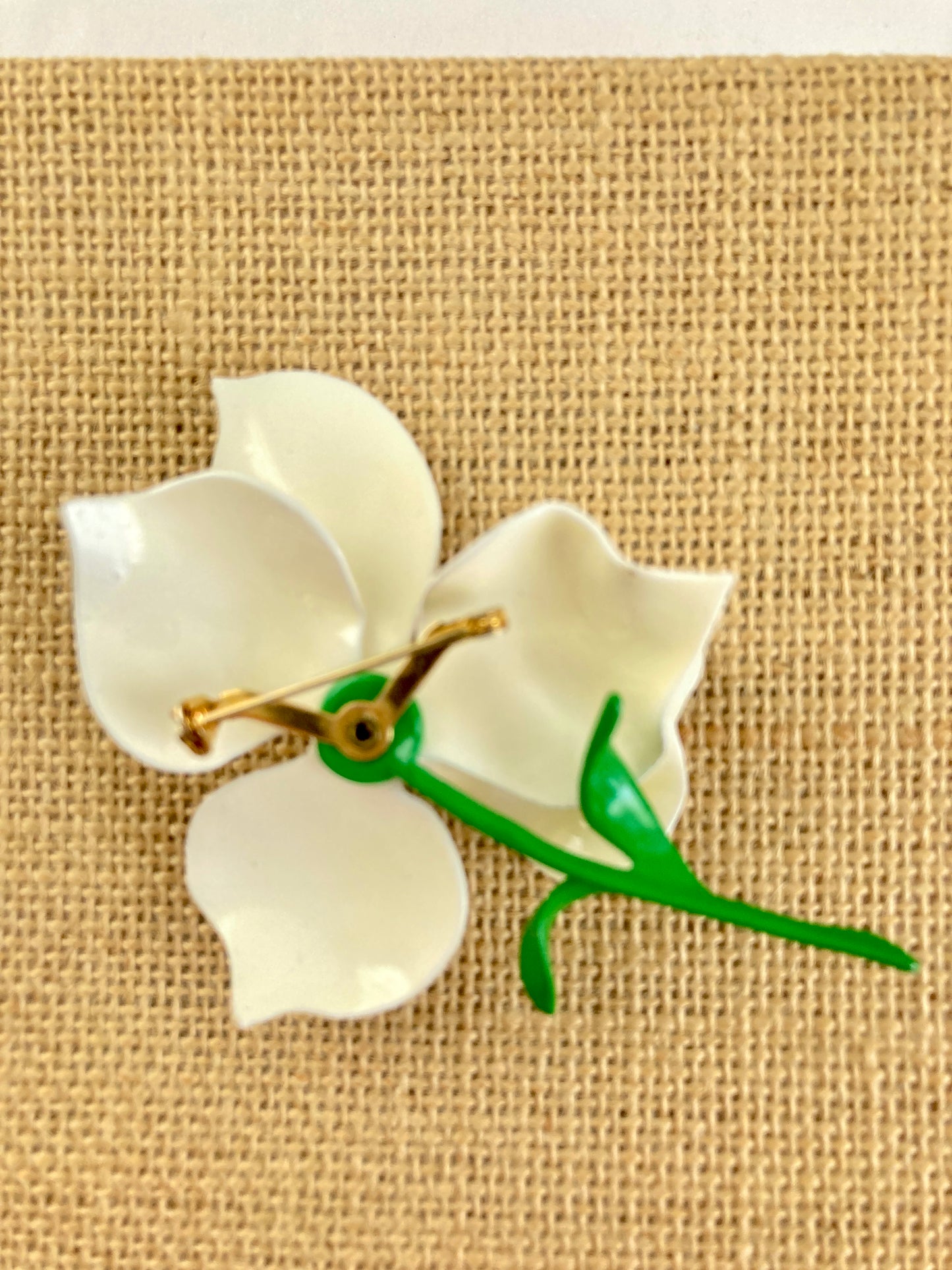 White Enamel Flower Brooch