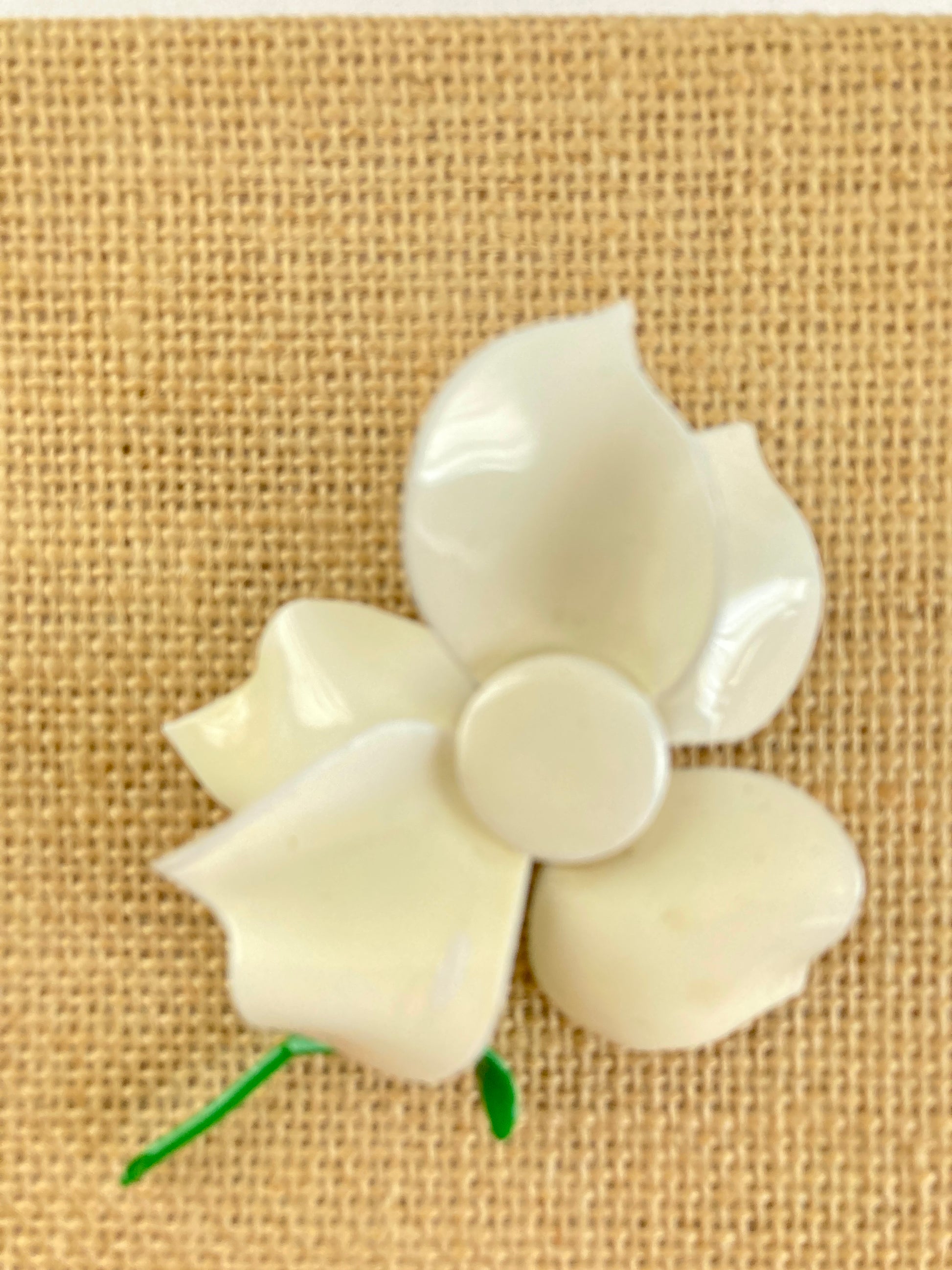 White Enamel Flower Brooch