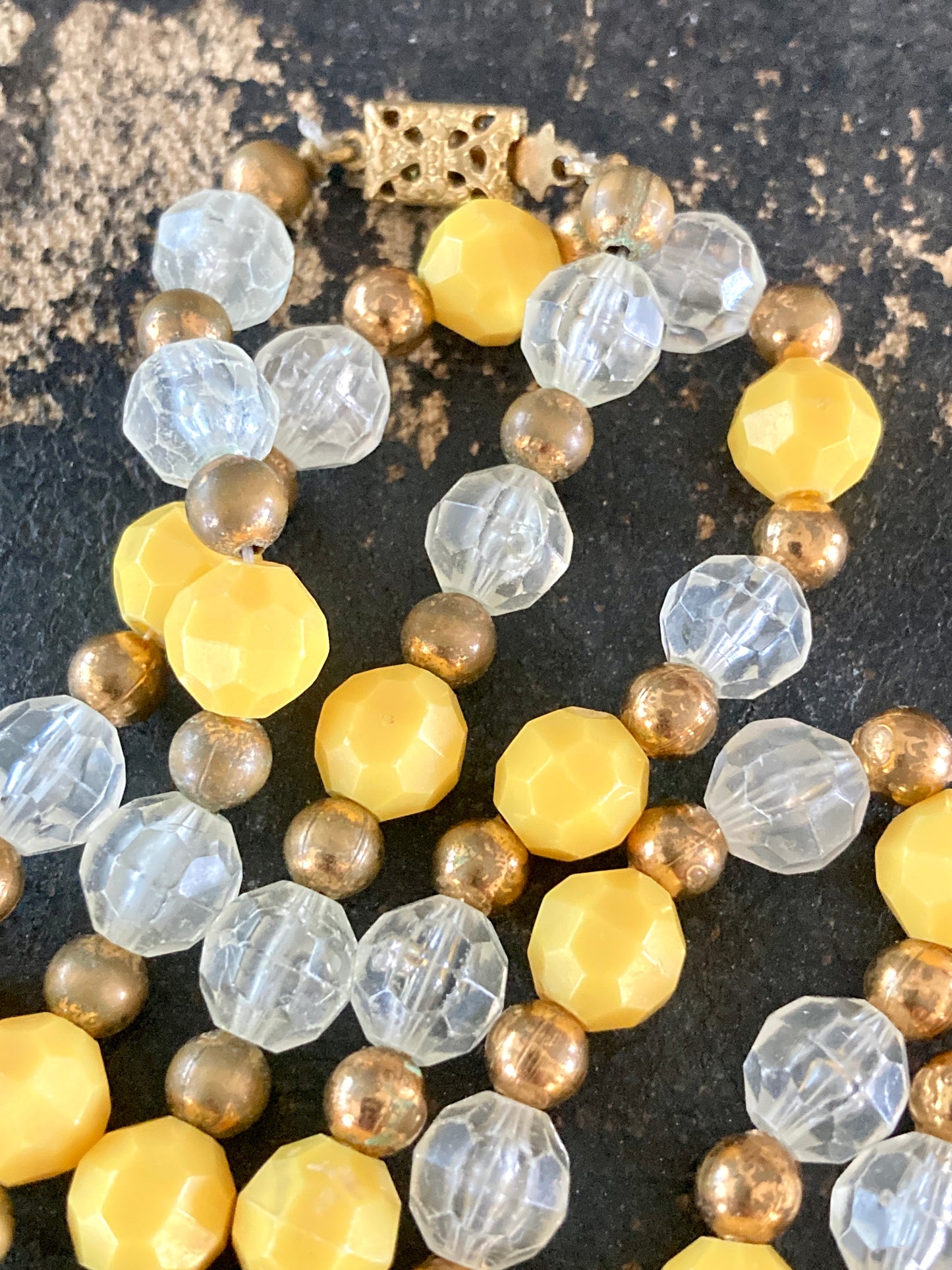 Vintage 36" Plastic and Brass Beaded Necklace