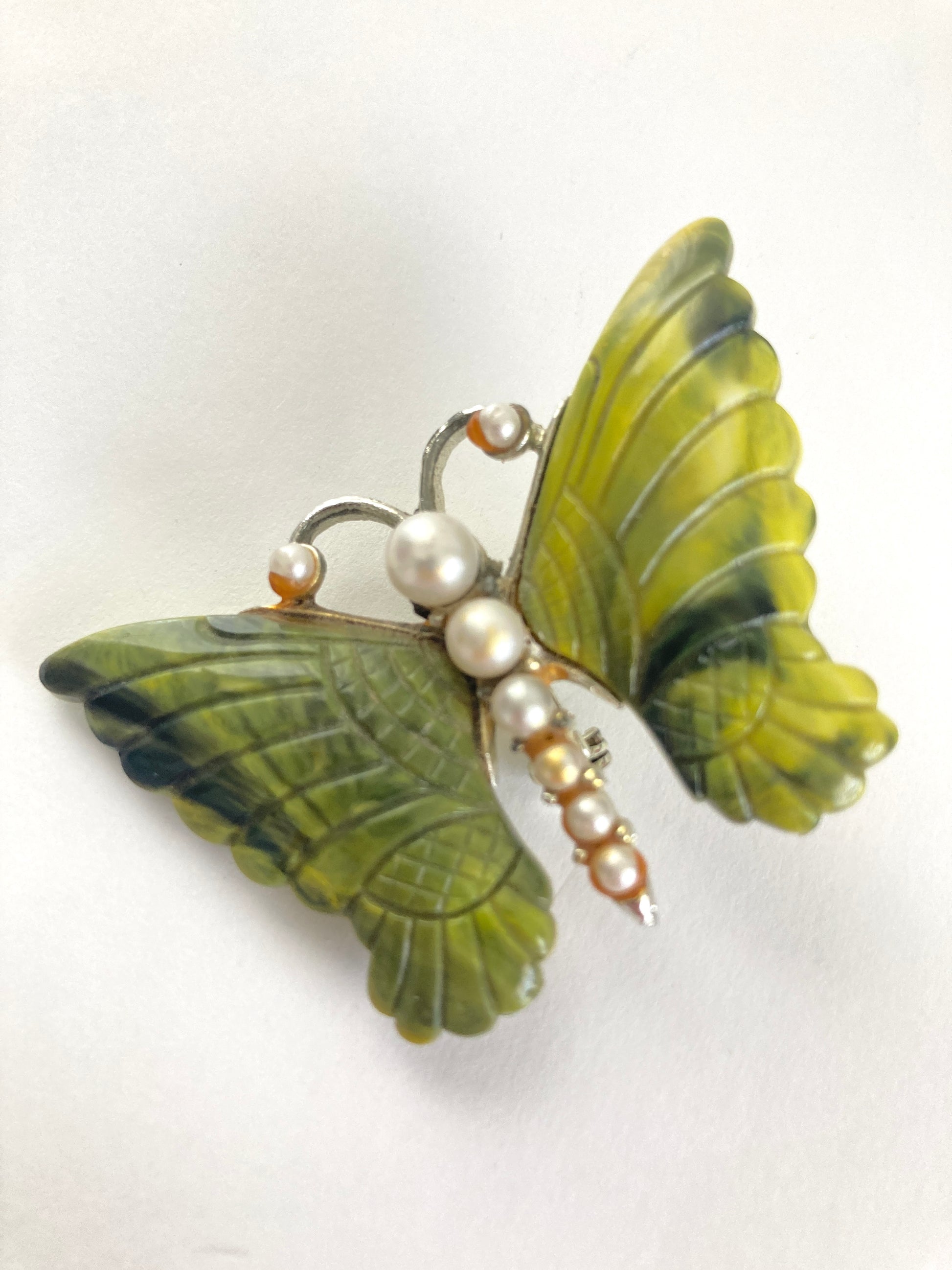 Green and Pearl Butterfly Brooch