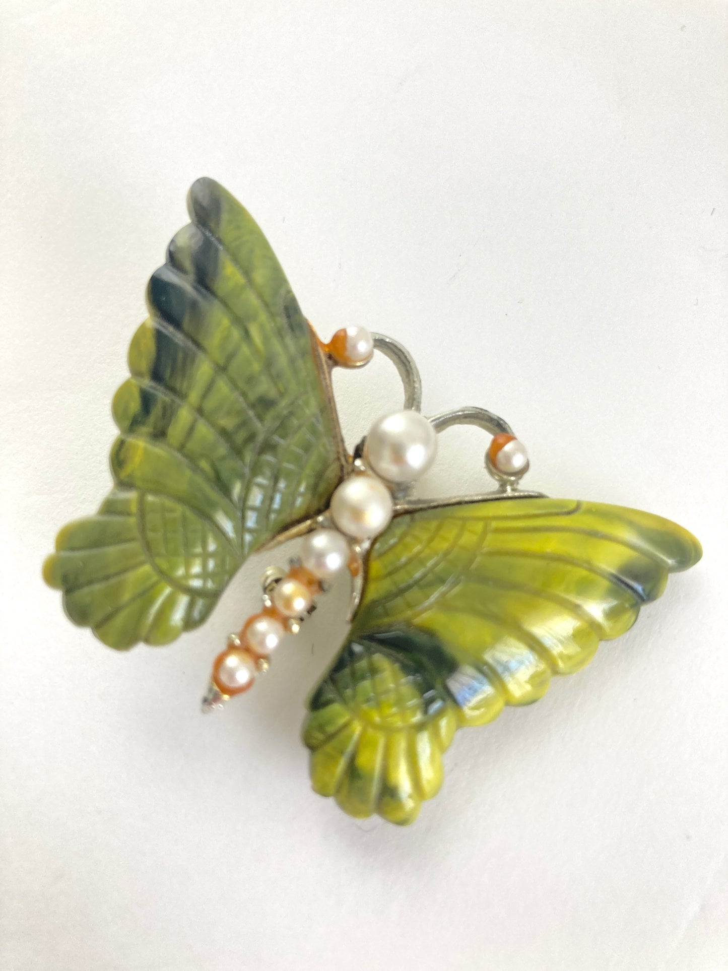 Green and Pearl Butterfly Brooch