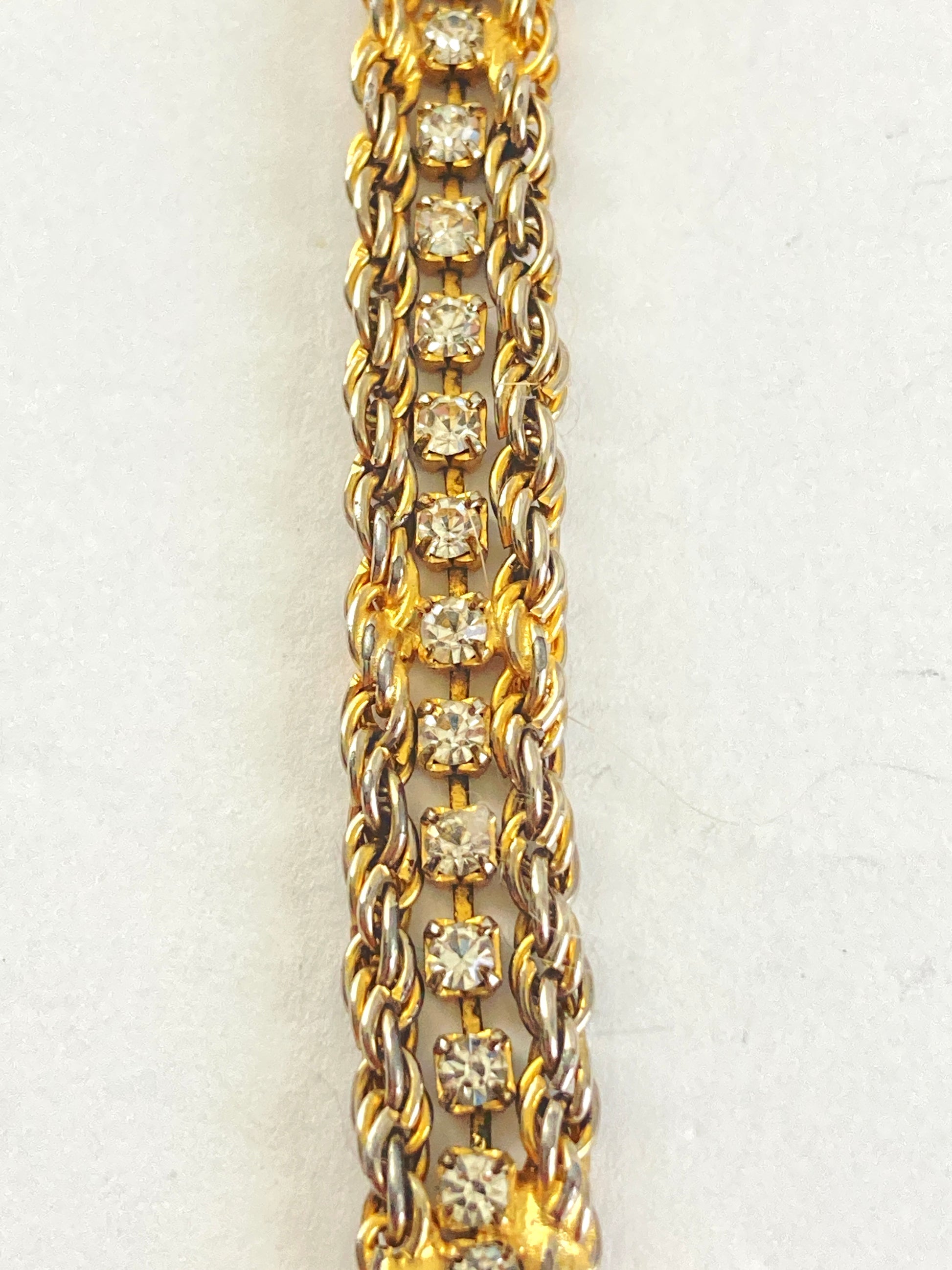 Double Gold Tone Rope Chain Rhinestone Tennis Bracelet