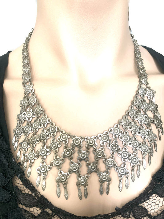 Middle Eastern Stamped Metal Bib Necklace