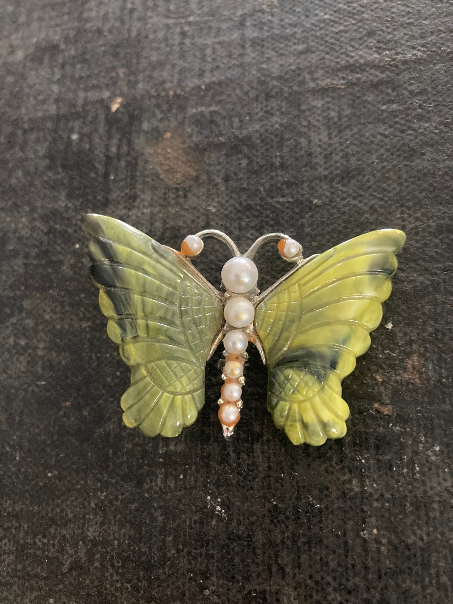 Green and Pearl Butterfly Brooch