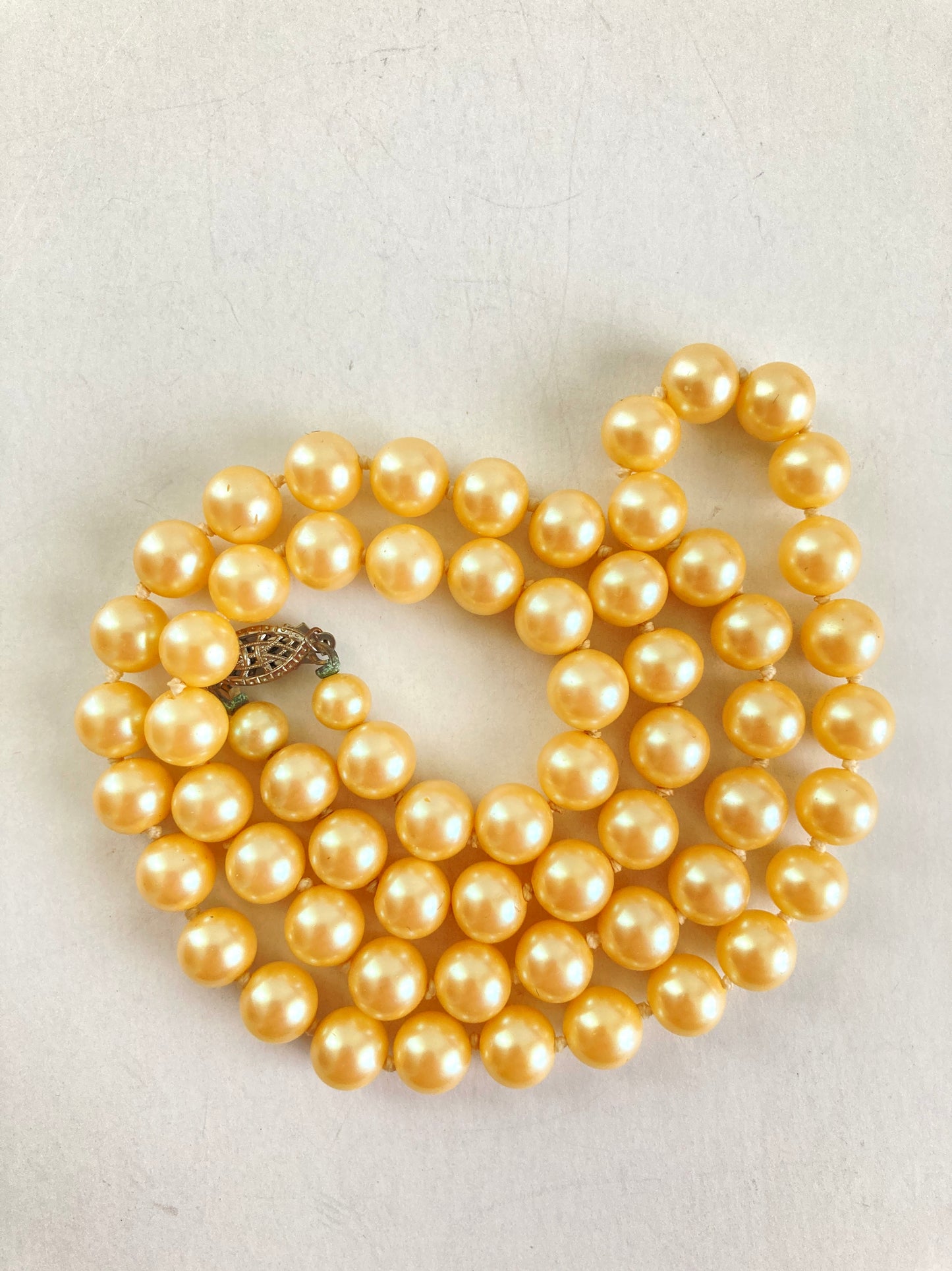 Lustrous Vintage Pearl Necklace with Sterling Clasp 22"