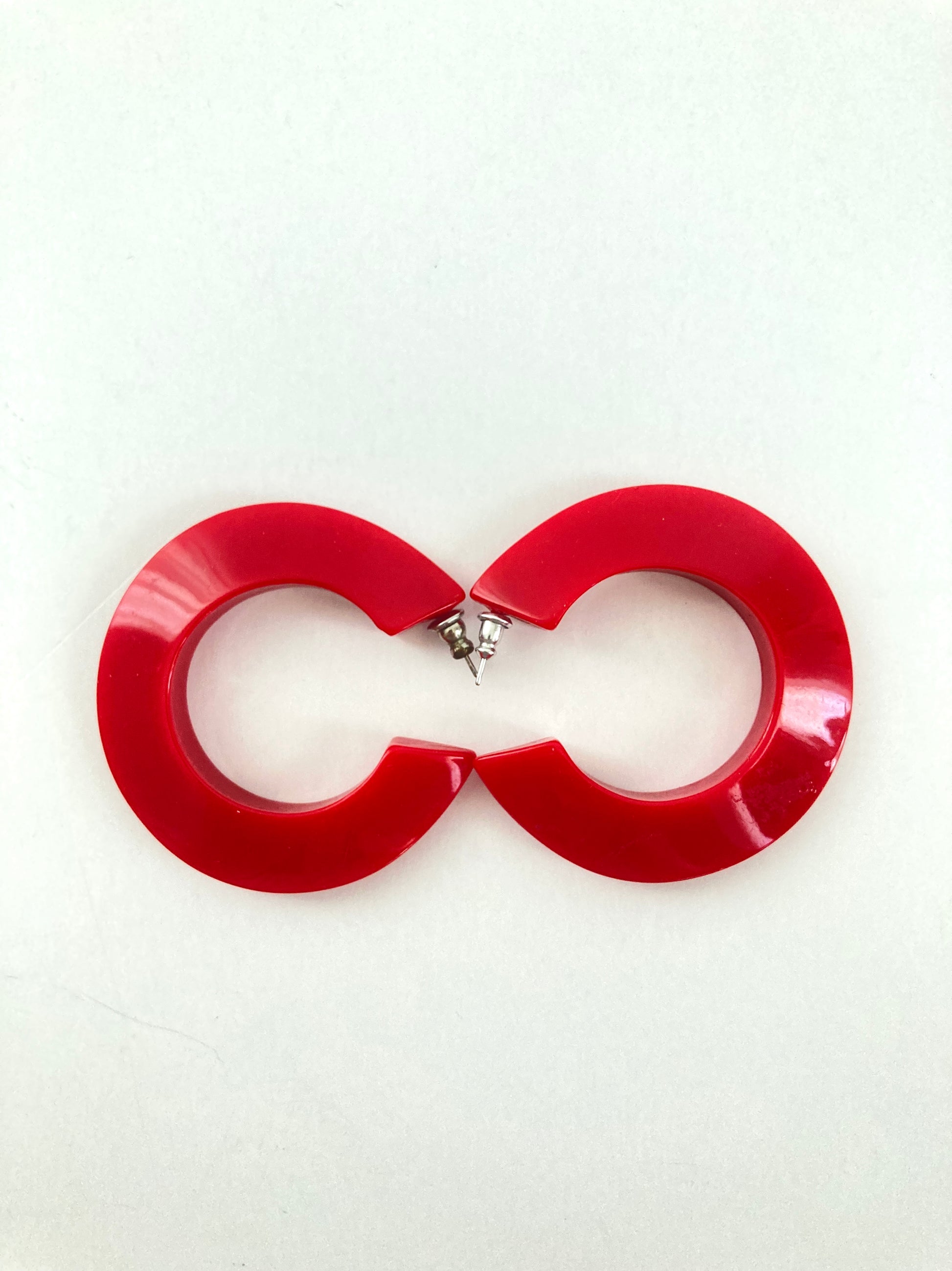 Chunky Geometric Red Hoop Earrings Pierced