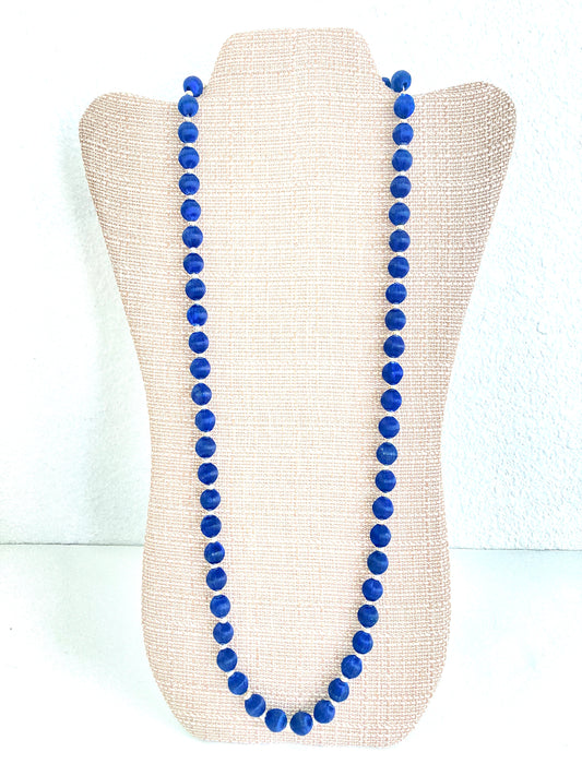 Navy Blue Silk Wrapped Bead Necklace