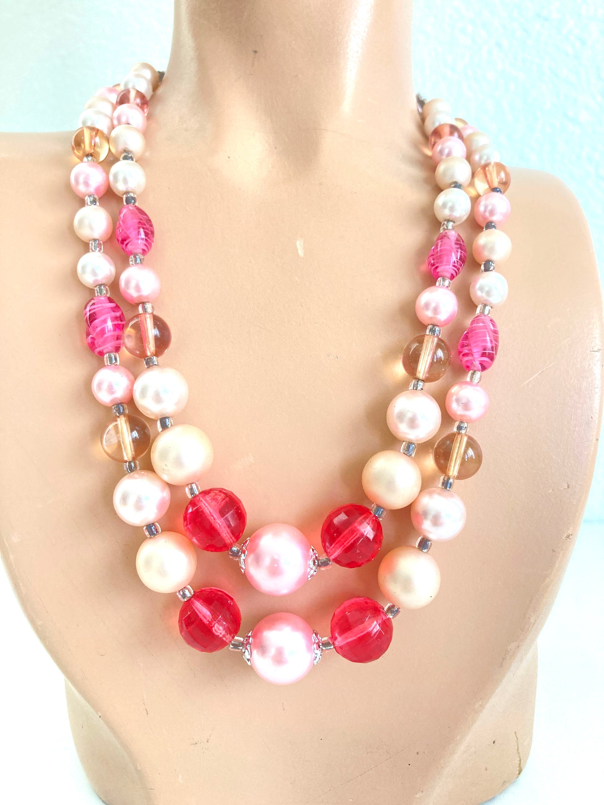 Double Strand Pink Necklace marked Japan