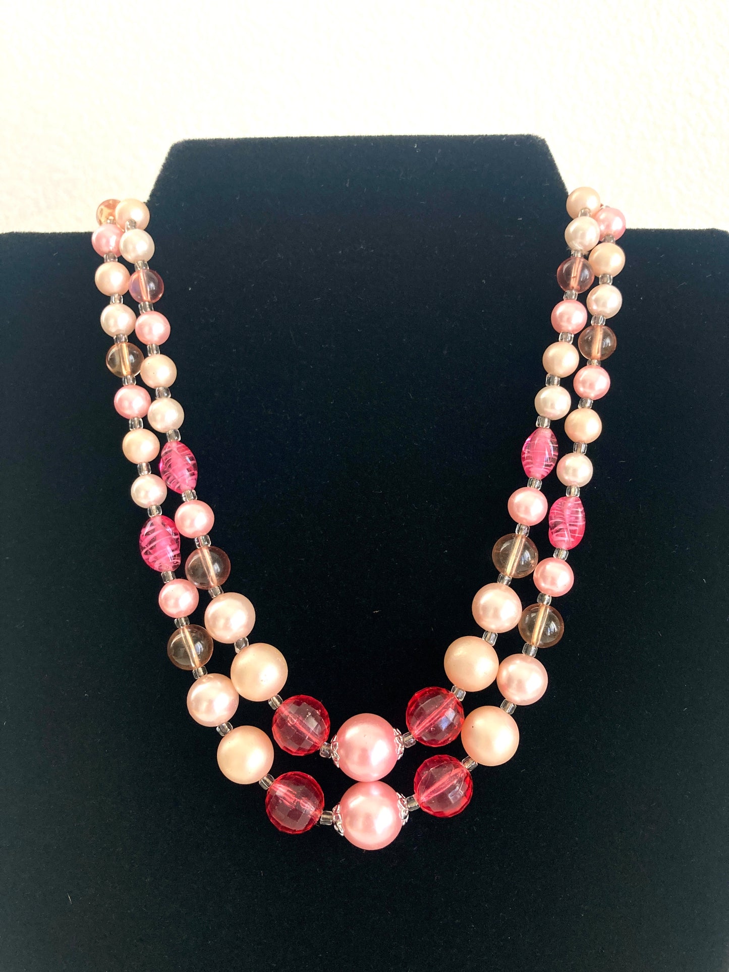 Double Strand Pink Necklace marked Japan