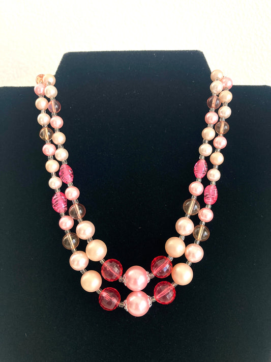 Double Strand Pink Necklace marked Japan