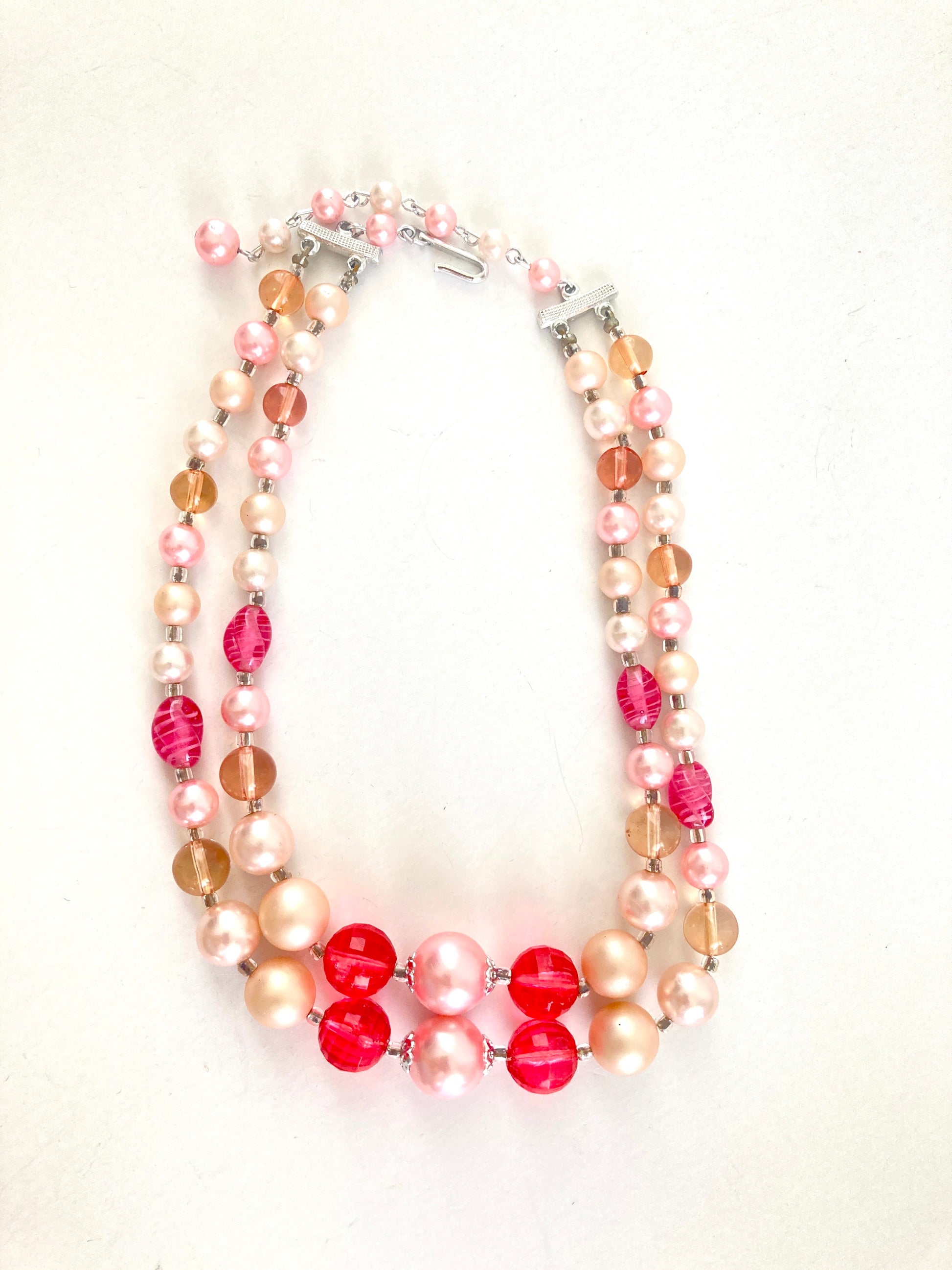 Double Strand Pink Necklace marked Japan