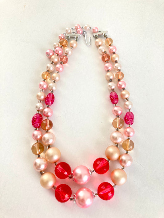 Double Strand Pink Necklace marked Japan