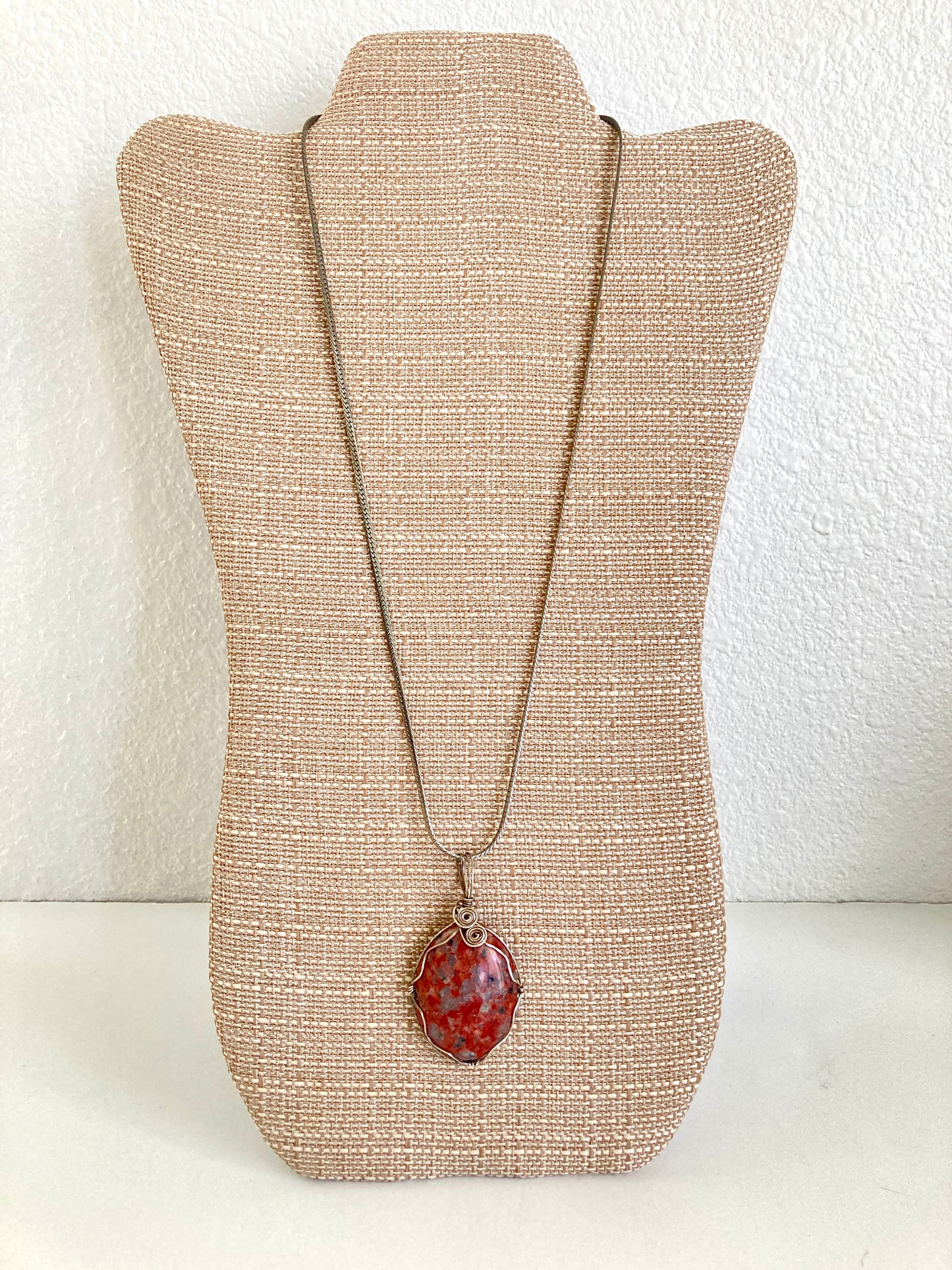 Wire Wrapped Polished Granite Pendant Necklace