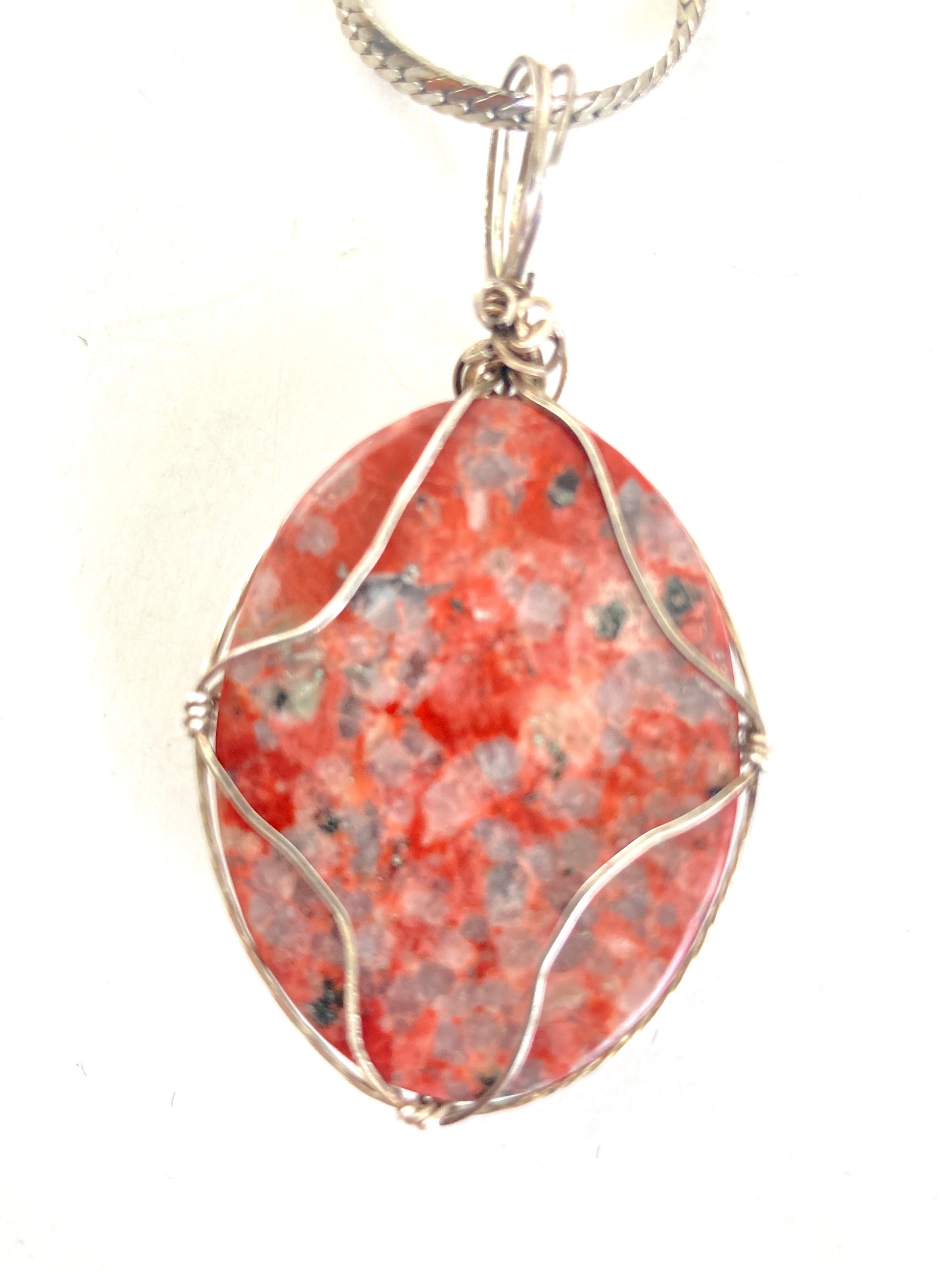 Wire Wrapped Polished Granite Pendant Necklace