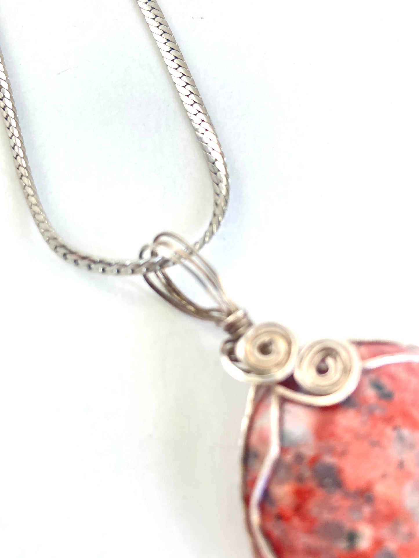 Wire Wrapped Polished Granite Pendant Necklace