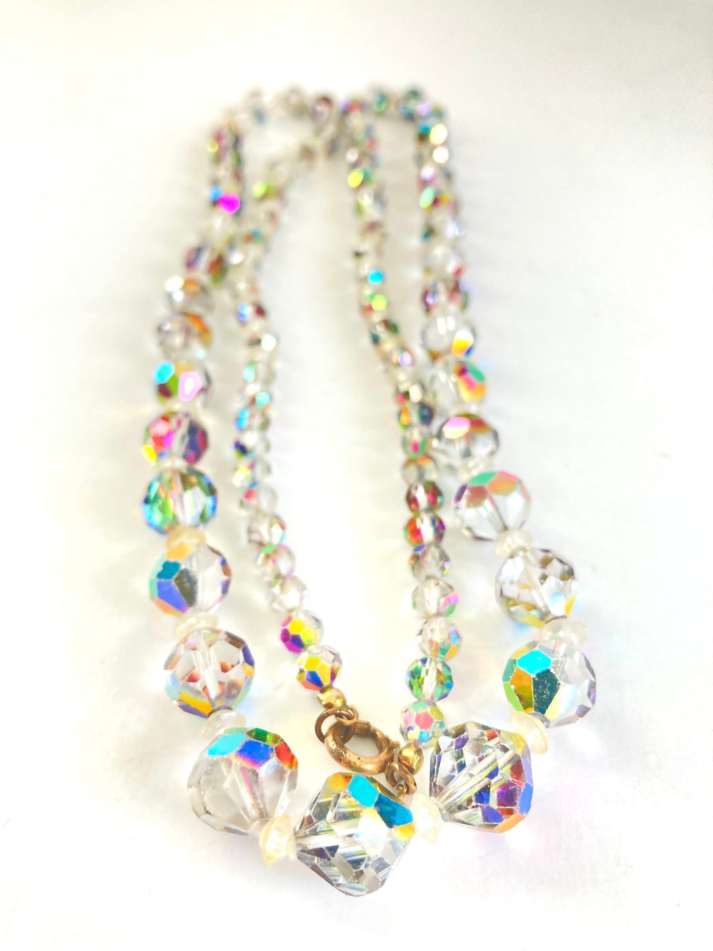 Rainbow Aurora Borealis Crystal Necklace 32"