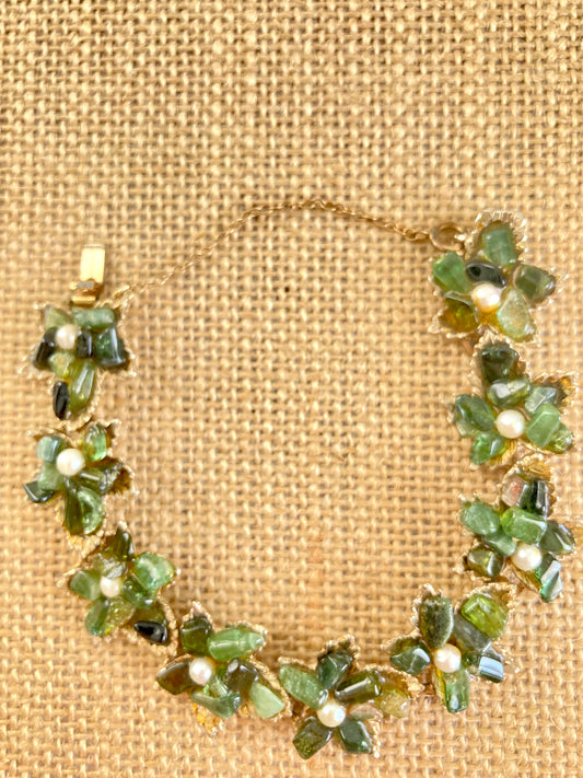 Swoboda Jadeite & Pearl Leaves Bracelet