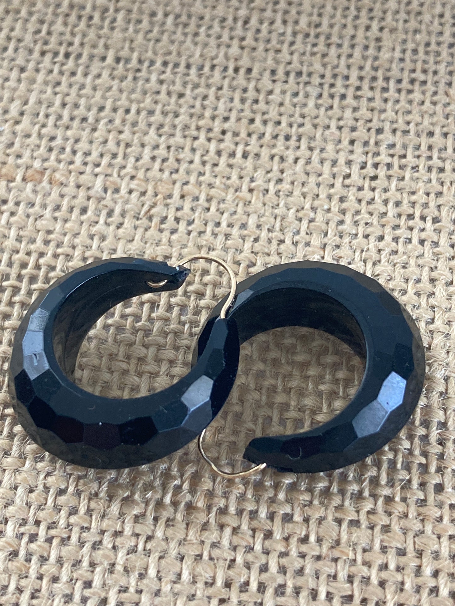 Black Faceted Small Hoop Earrings Pierced