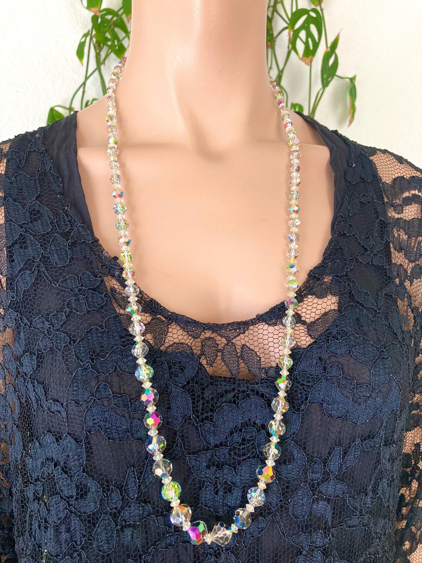 Rainbow Aurora Borealis Crystal Necklace 32"