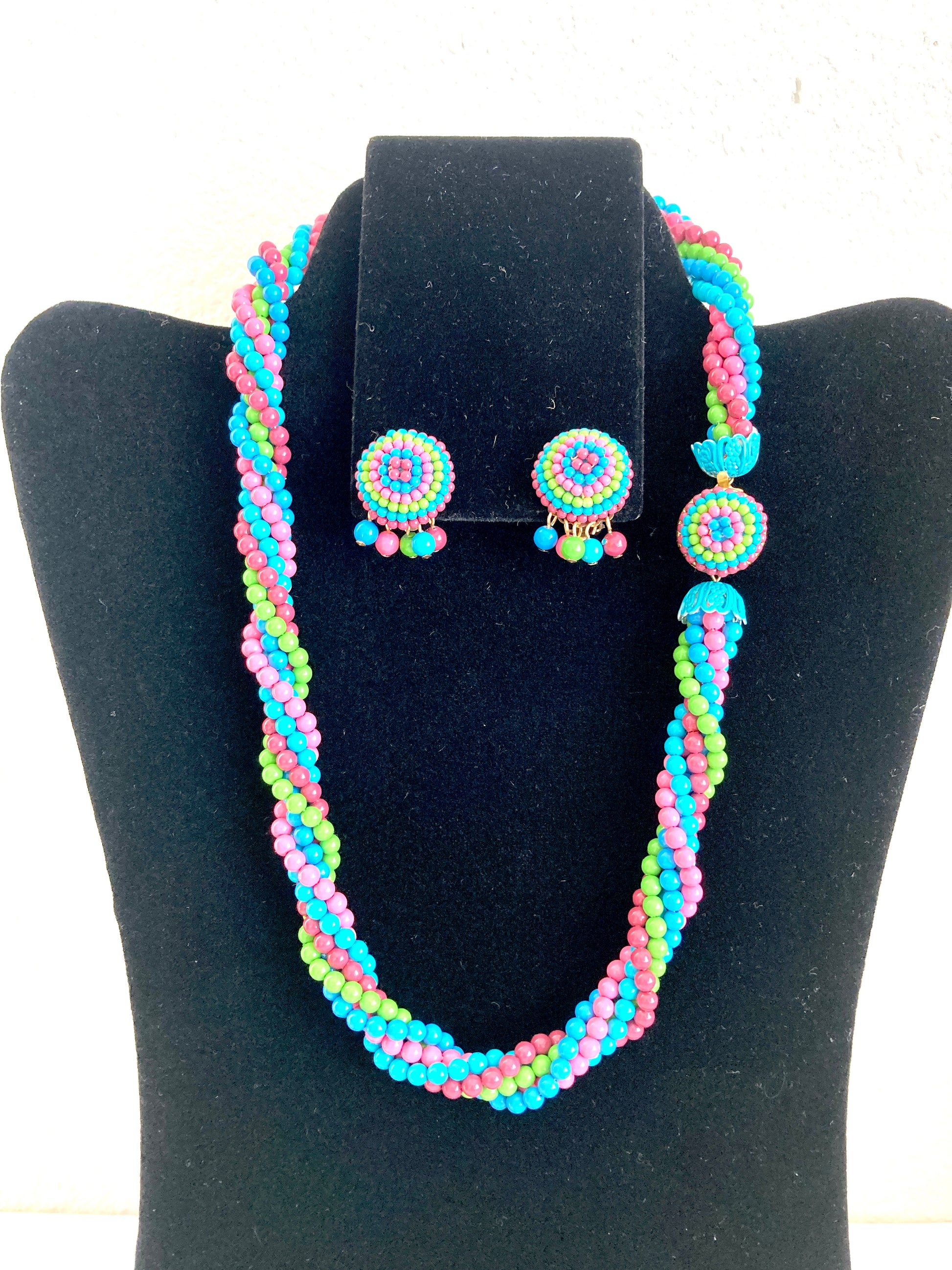 Japan Multi Strand Colorful Necklace and Earrings Set