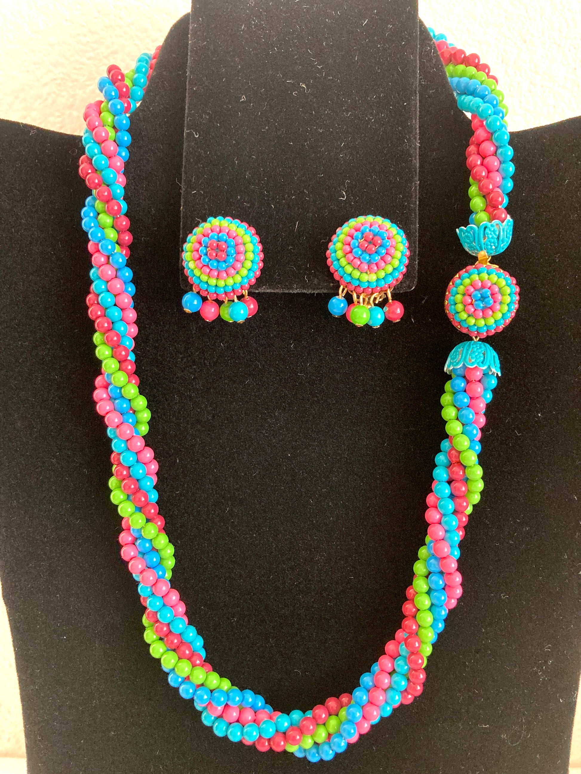 Japan Multi Strand Colorful Necklace and Earrings Set