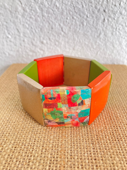 Chunky Colorful Wood Stretch Bracelet