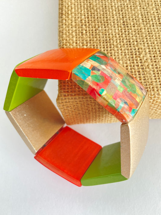 Chunky Colorful Wood Stretch Bracelet