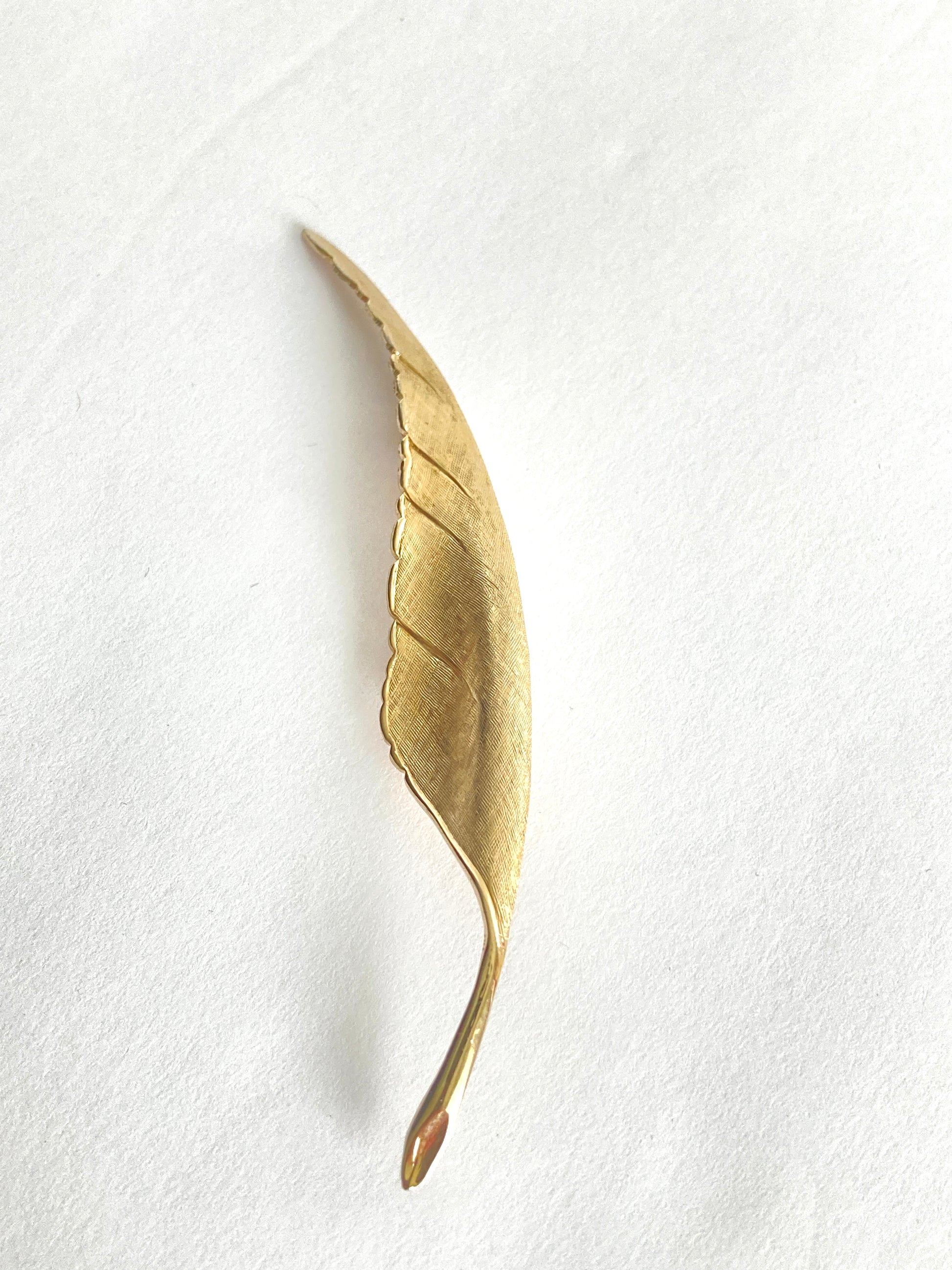 Gold Plated Long Leaf Brooch by Giovanni